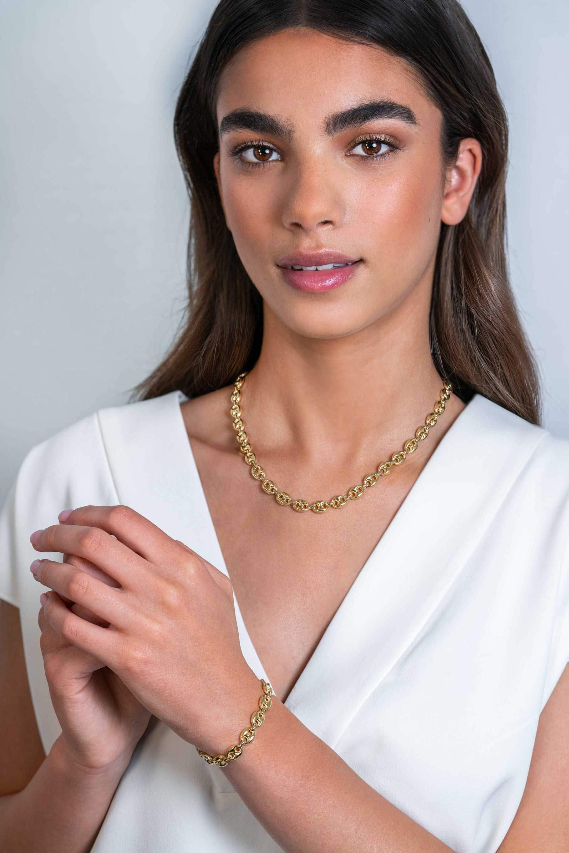 ZINZI zlv. collier gg.verg.koffieboon schakel 8mm