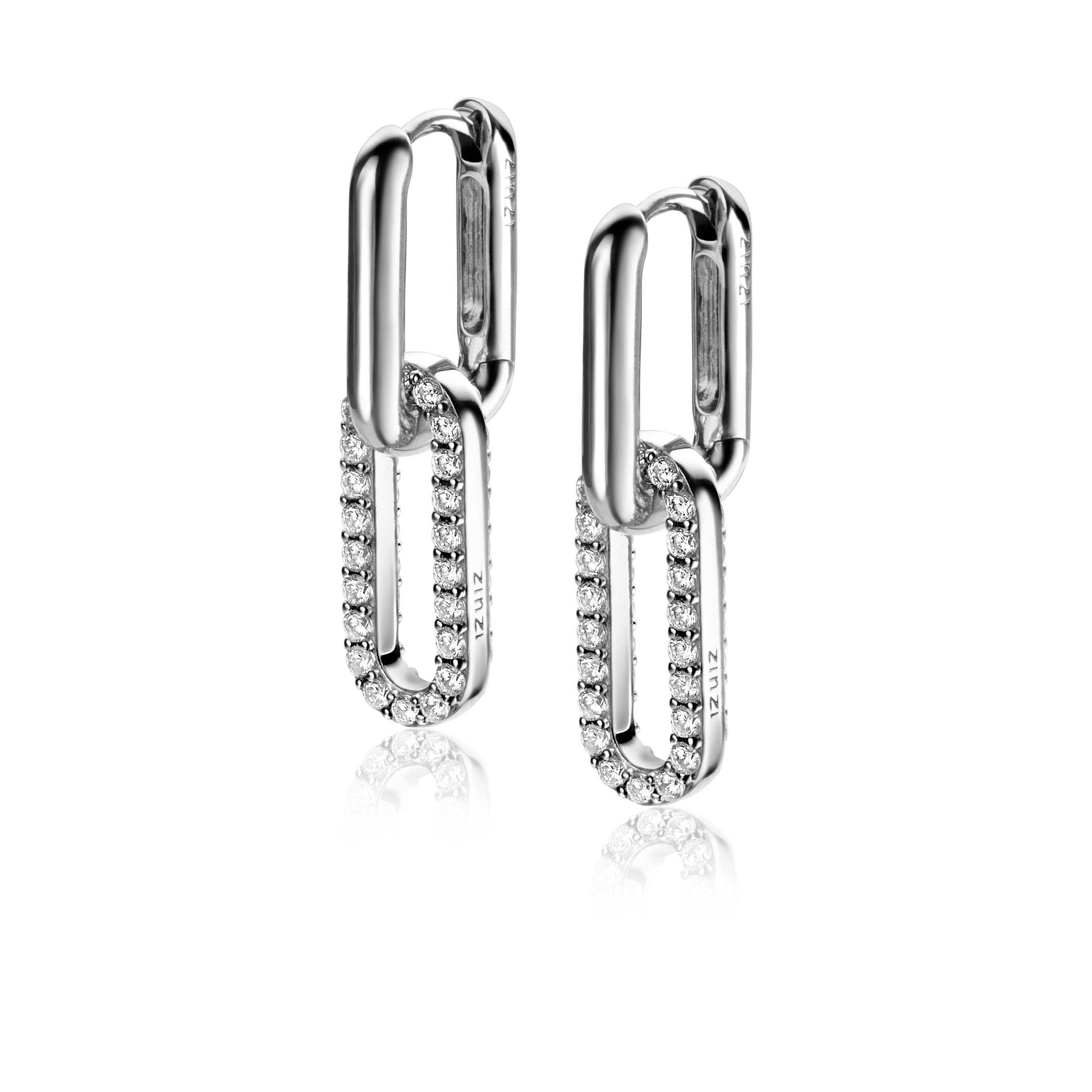 ZINZI silberne Ohrhänger 20mm ovale Form weiße Zirkonias ZICH2156