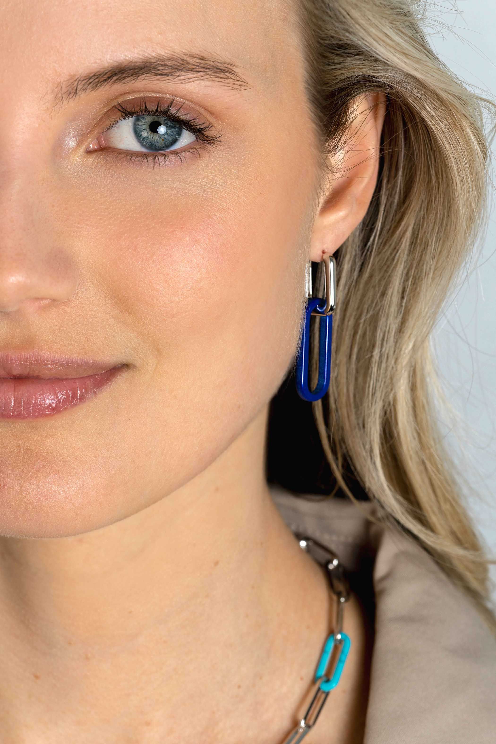 ZINZI zlv. oorbedels lapis lazuli ovaal 30mm lang