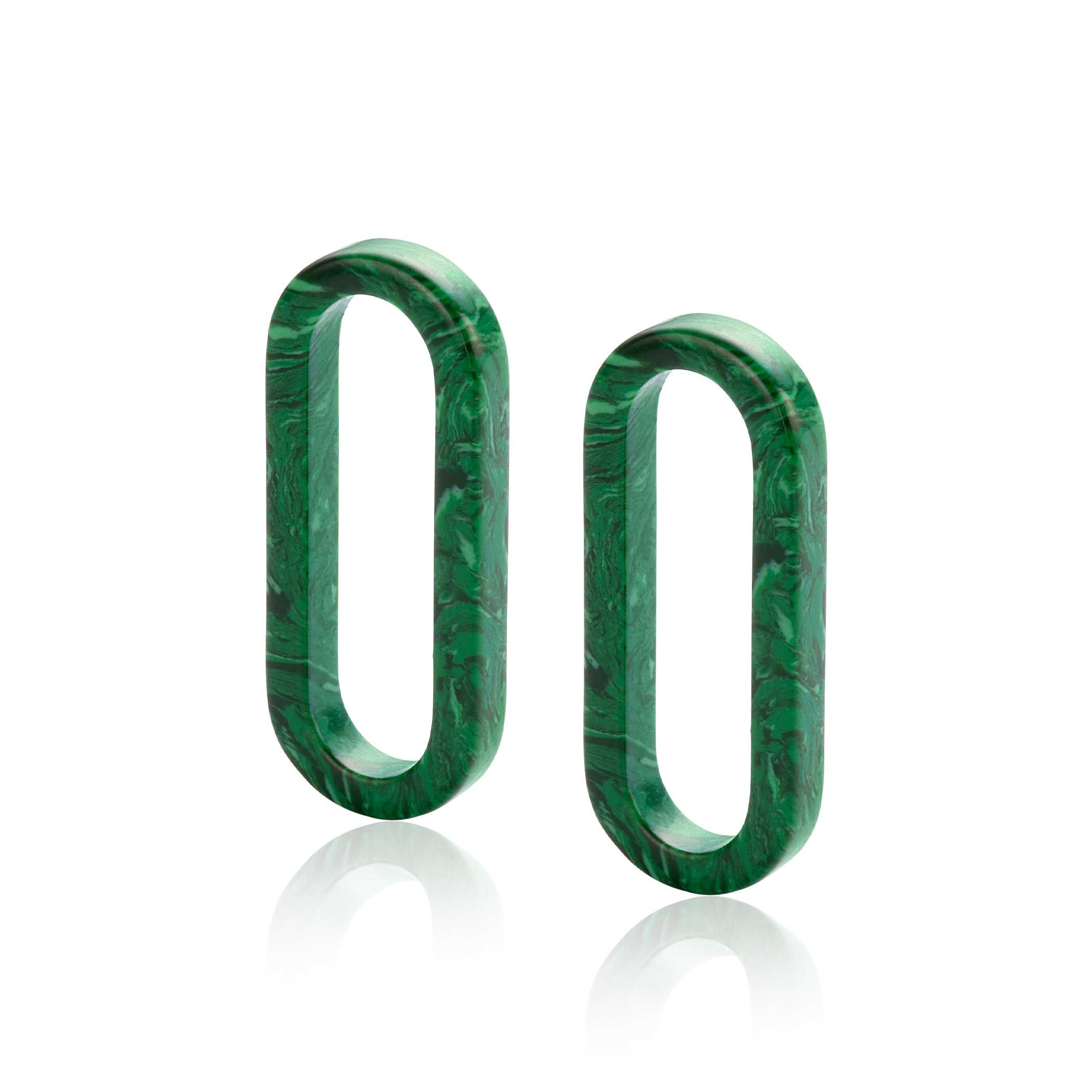 ZINZI zlv. oorbedels malachiet ovaal 30mm lang