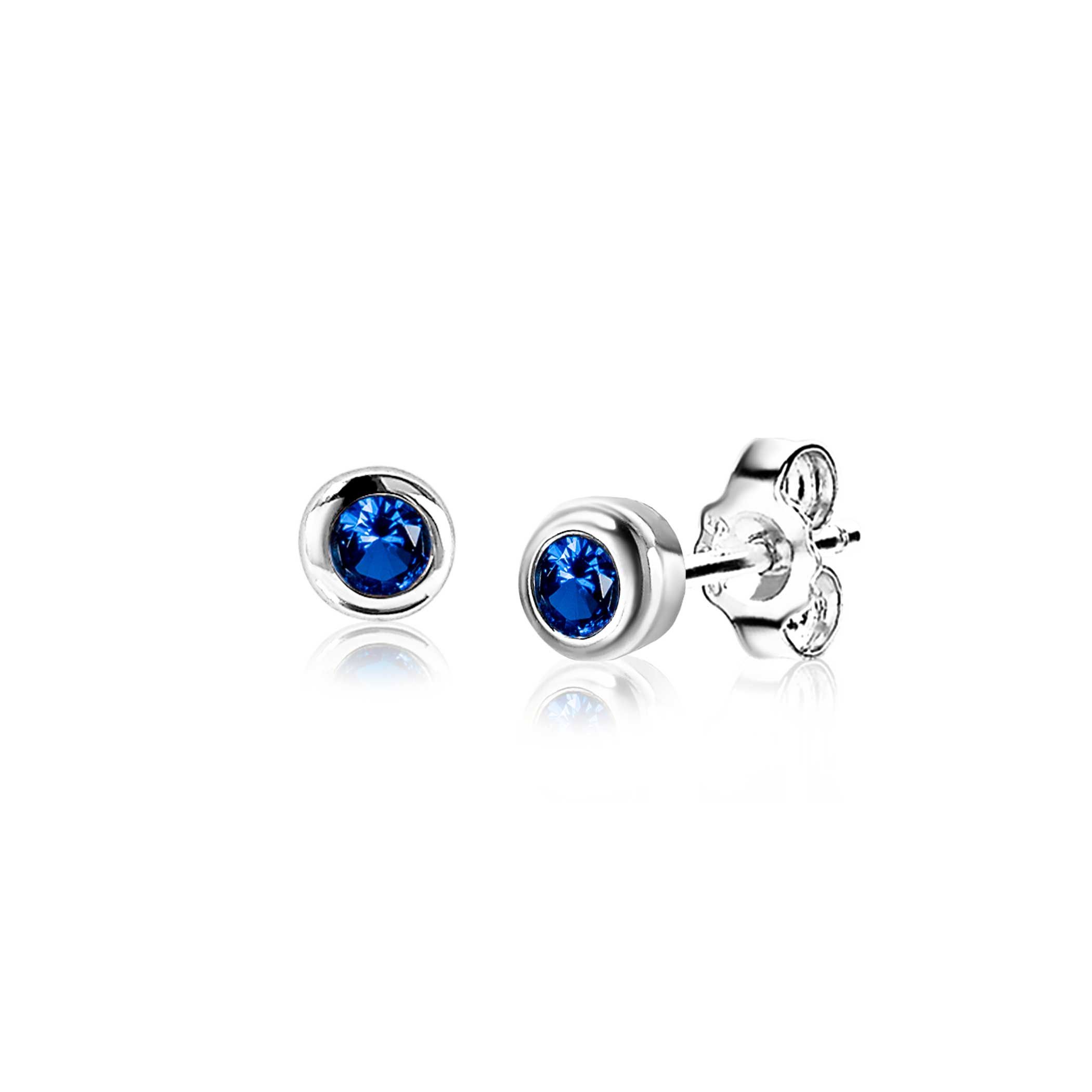 ZINZI zlv. oorknopjes birthstones saffier cz