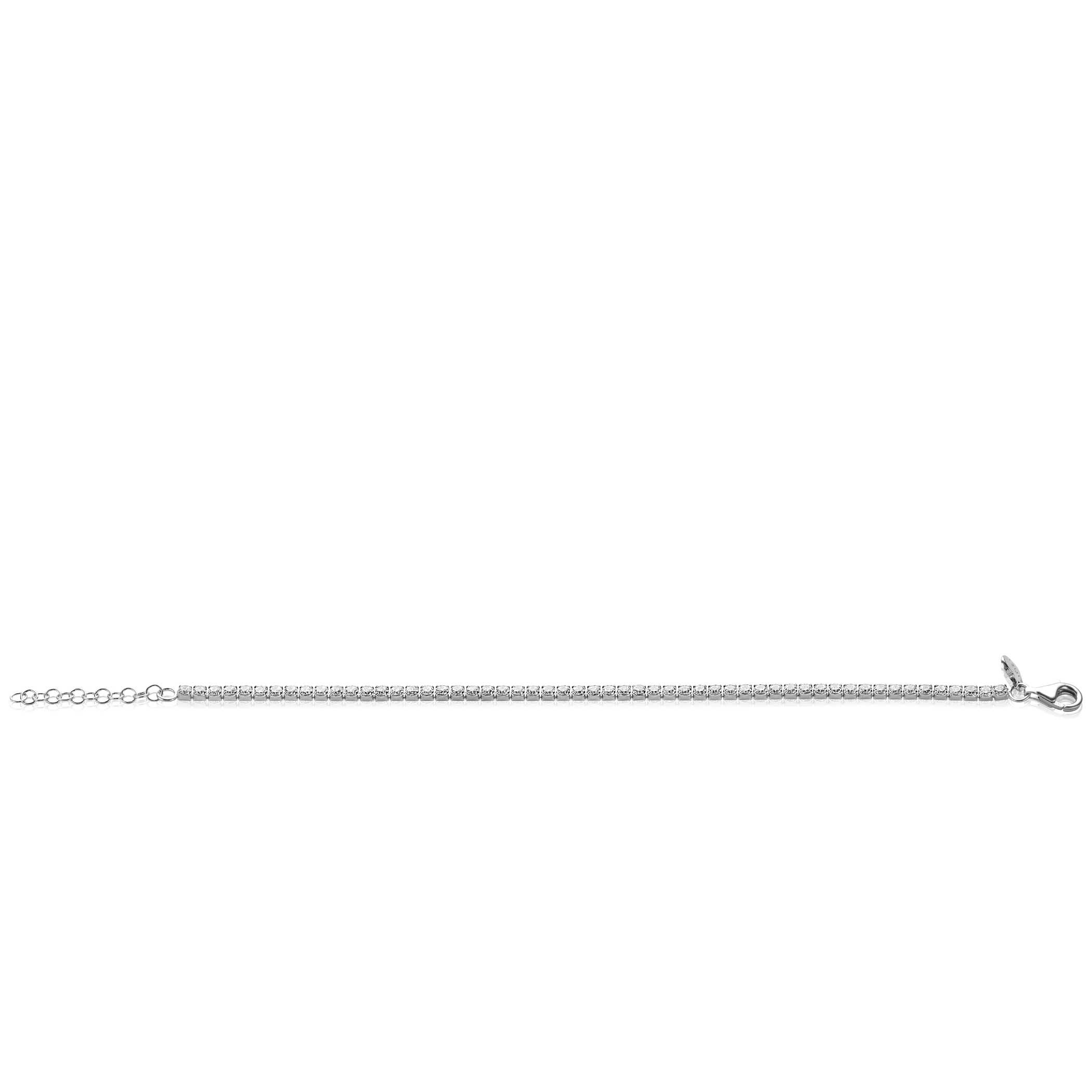 ZINZI Silber Tennisarmband, 3 mm breit, besetzt mit weißen Zirkonias in quadratischen Fassungen, 17-20 cm ZIA2665