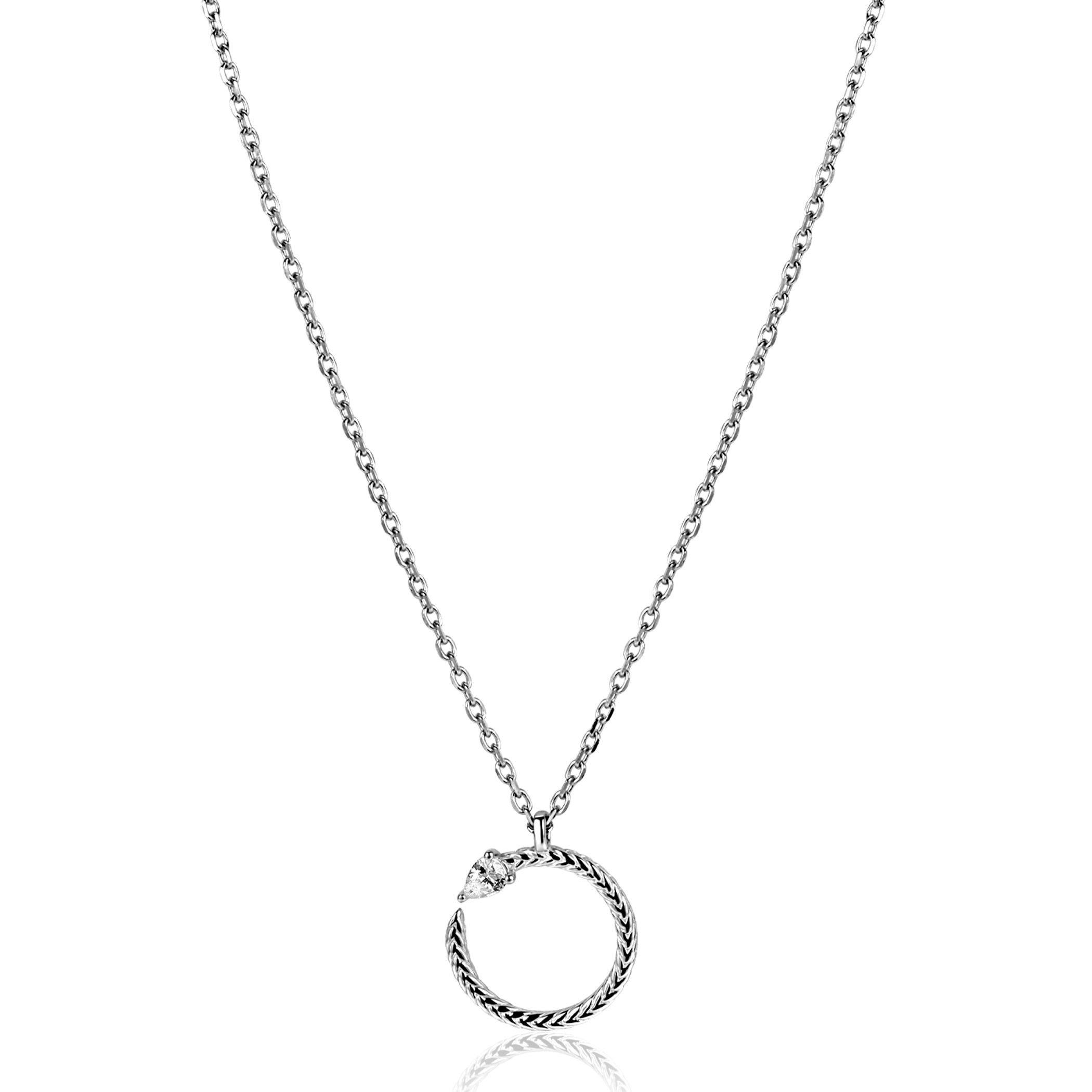 ZINZI zlv. collier met open ronde slanghanger zirc.