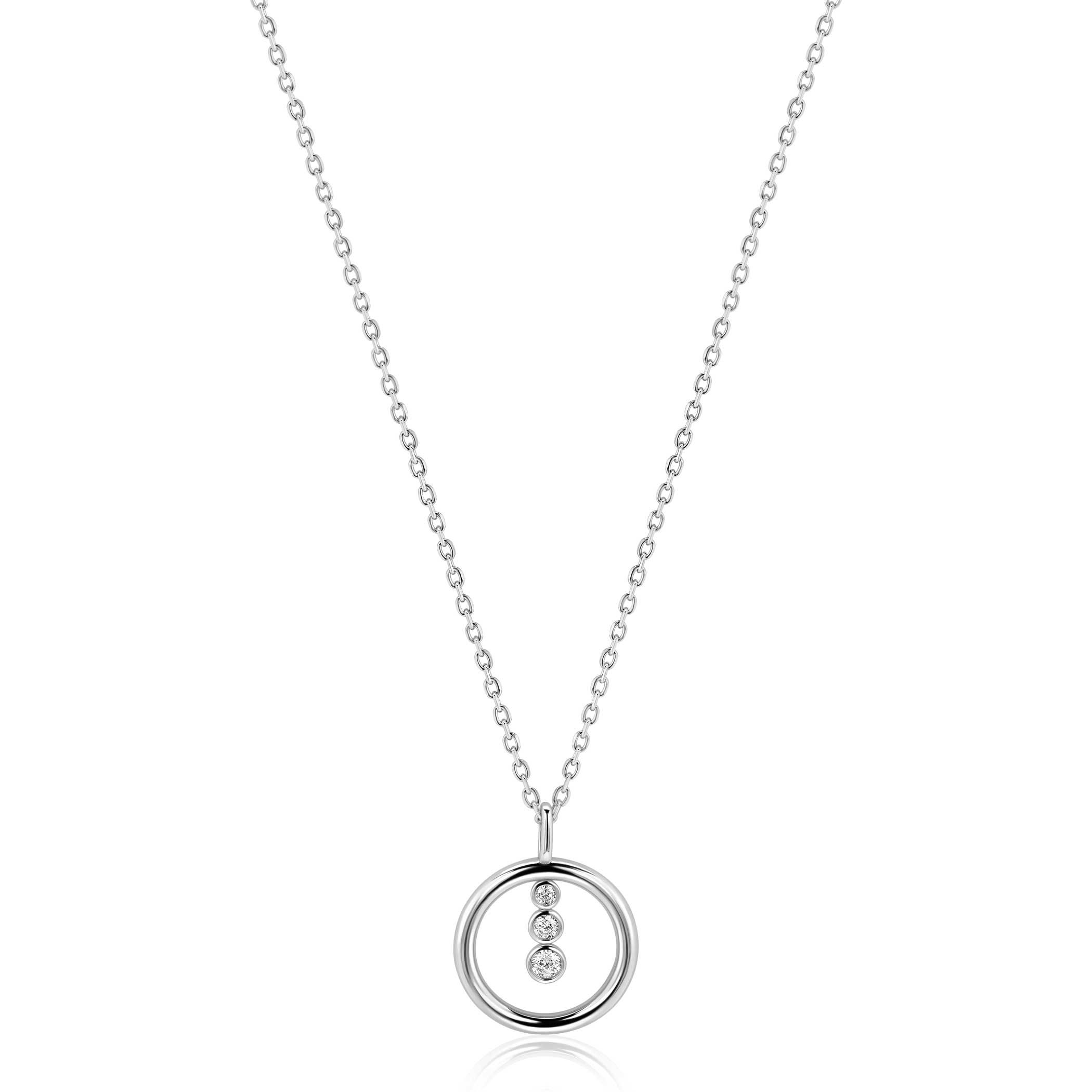 ZINZI zlv. collier hanger open rond en 3 zirconia's