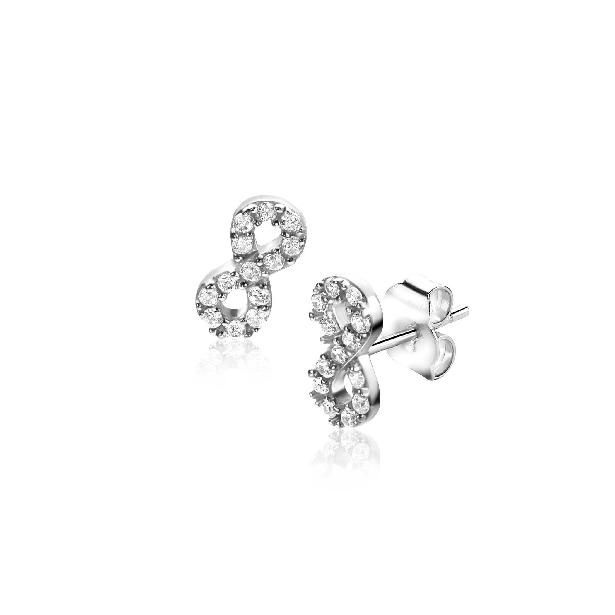 8mm ZINZI Silber Ohrstecker Infinity mit weißen Zirkonia ZIO2597