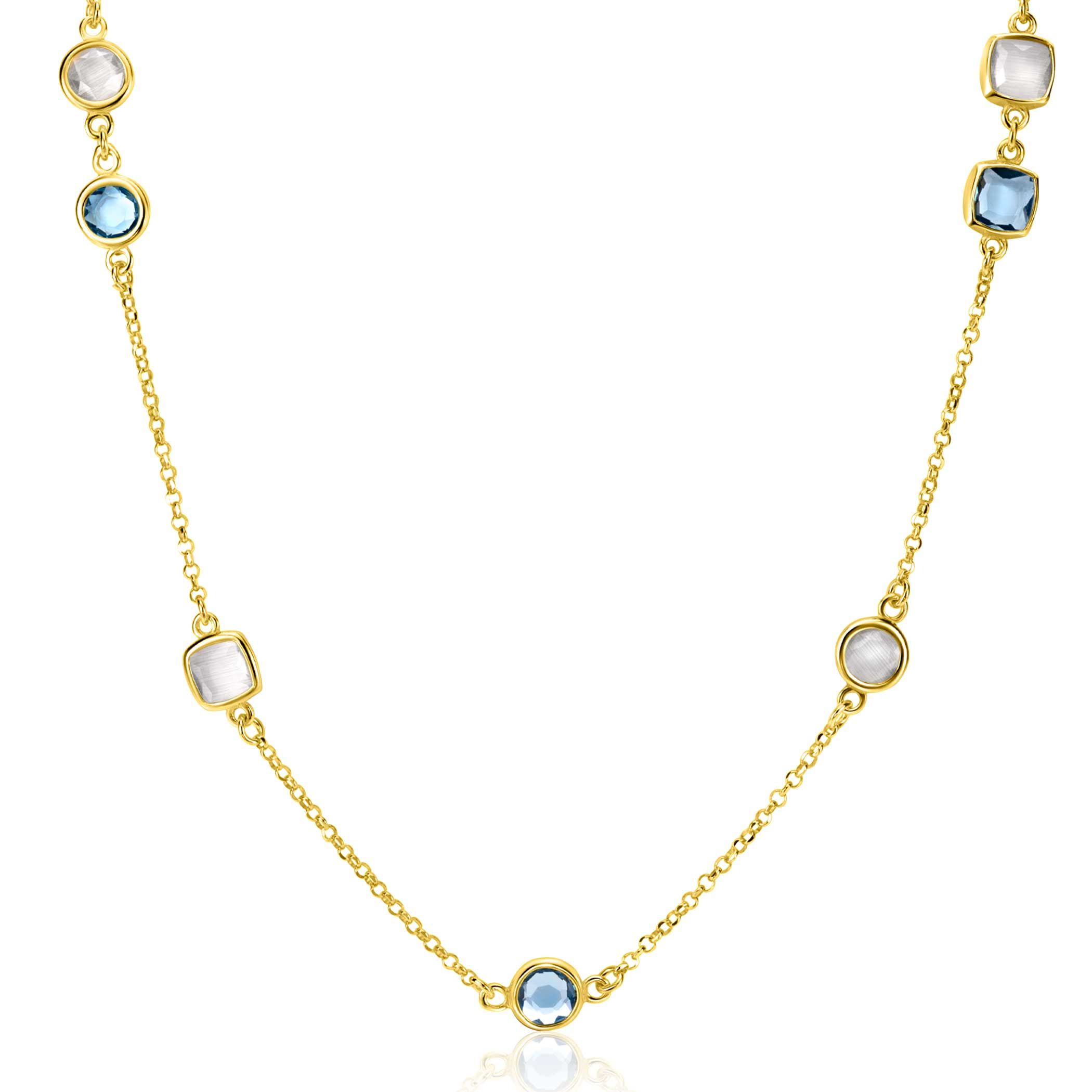 ZINZI zlv. collier gg.verg.met blauw en melkwit zirc.