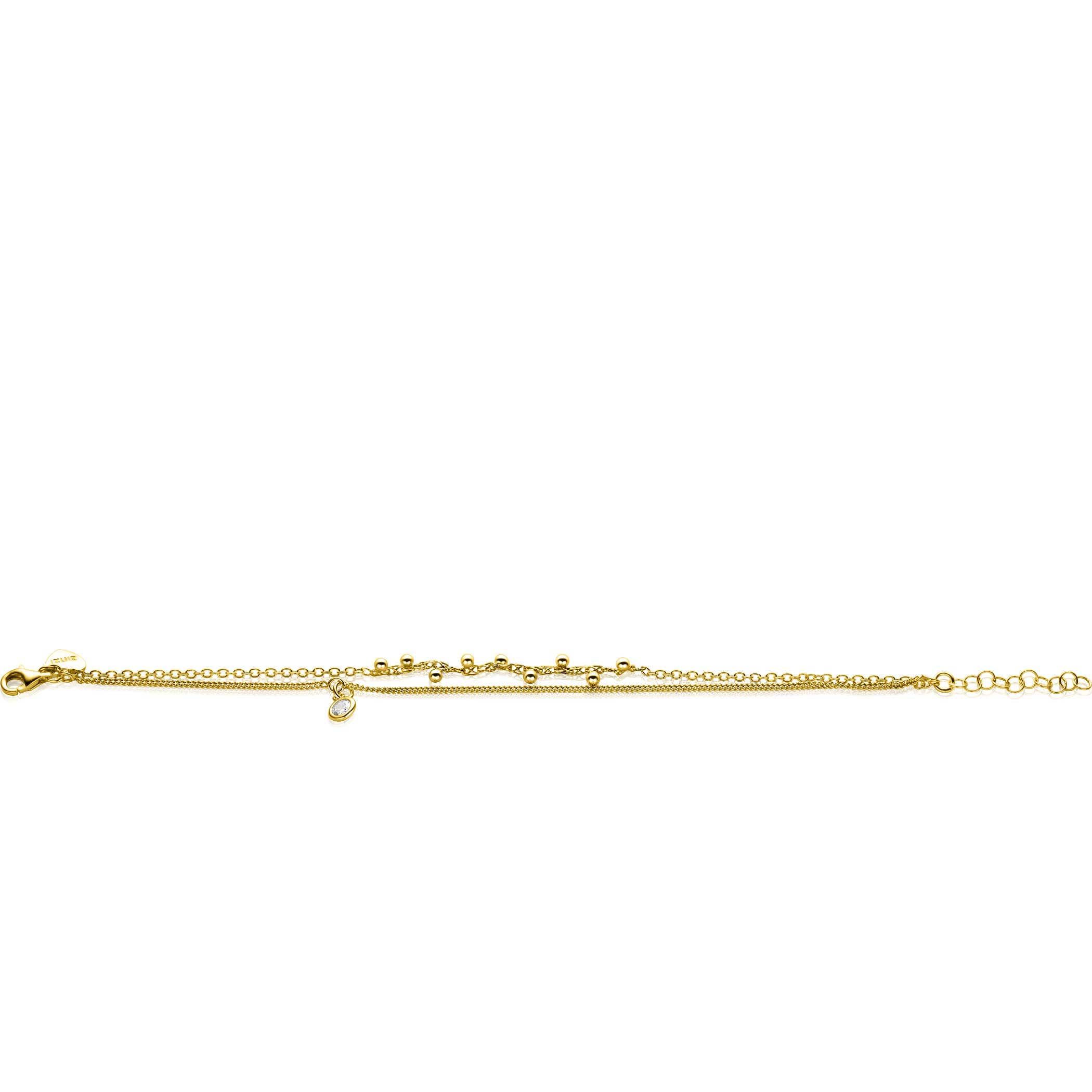 ZINZI zlv. 2x armband gg.verg. grmt+cz en bolletjes