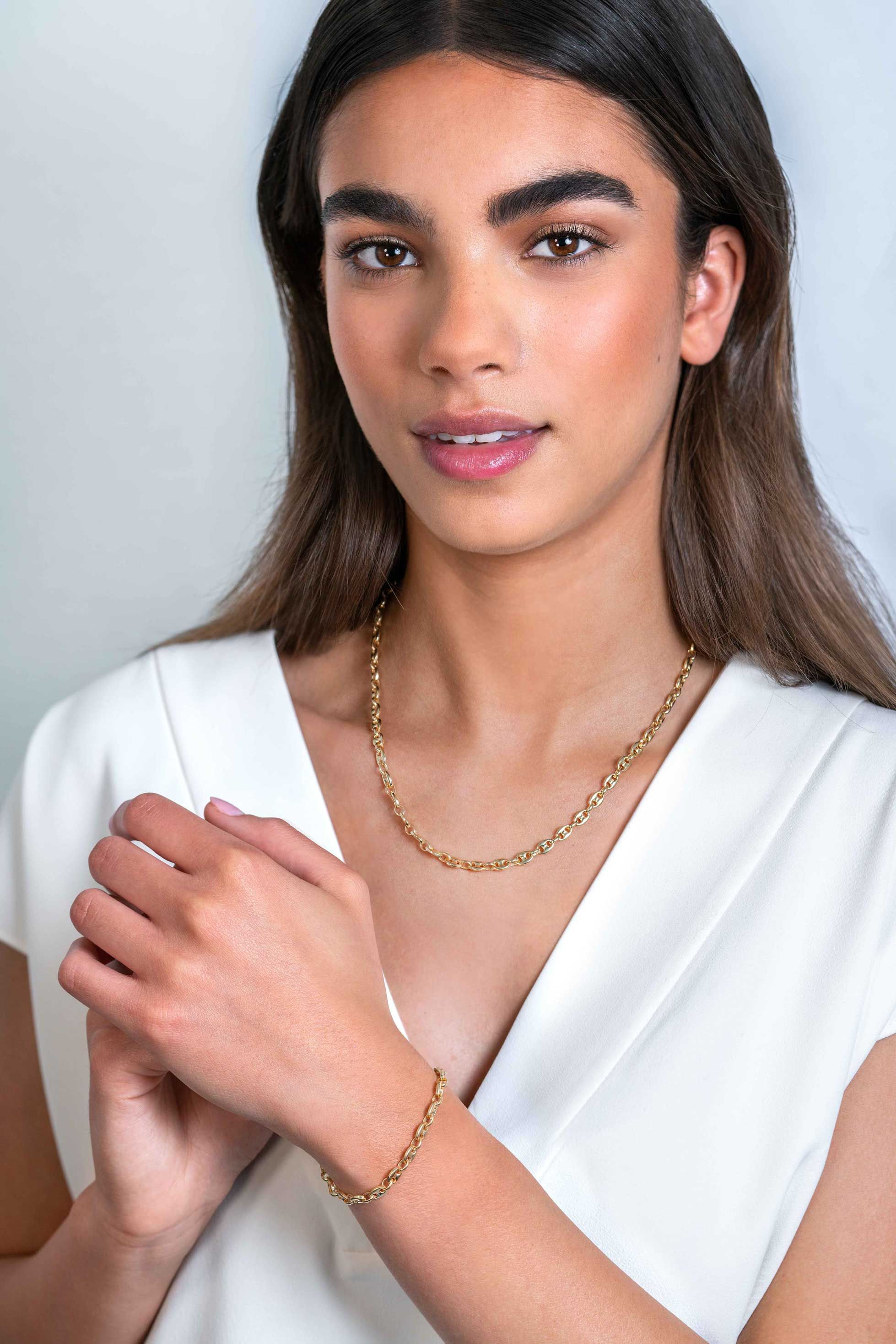 ZINZI zlv. collier gg.verg. koffieboon schakel 5mm 45