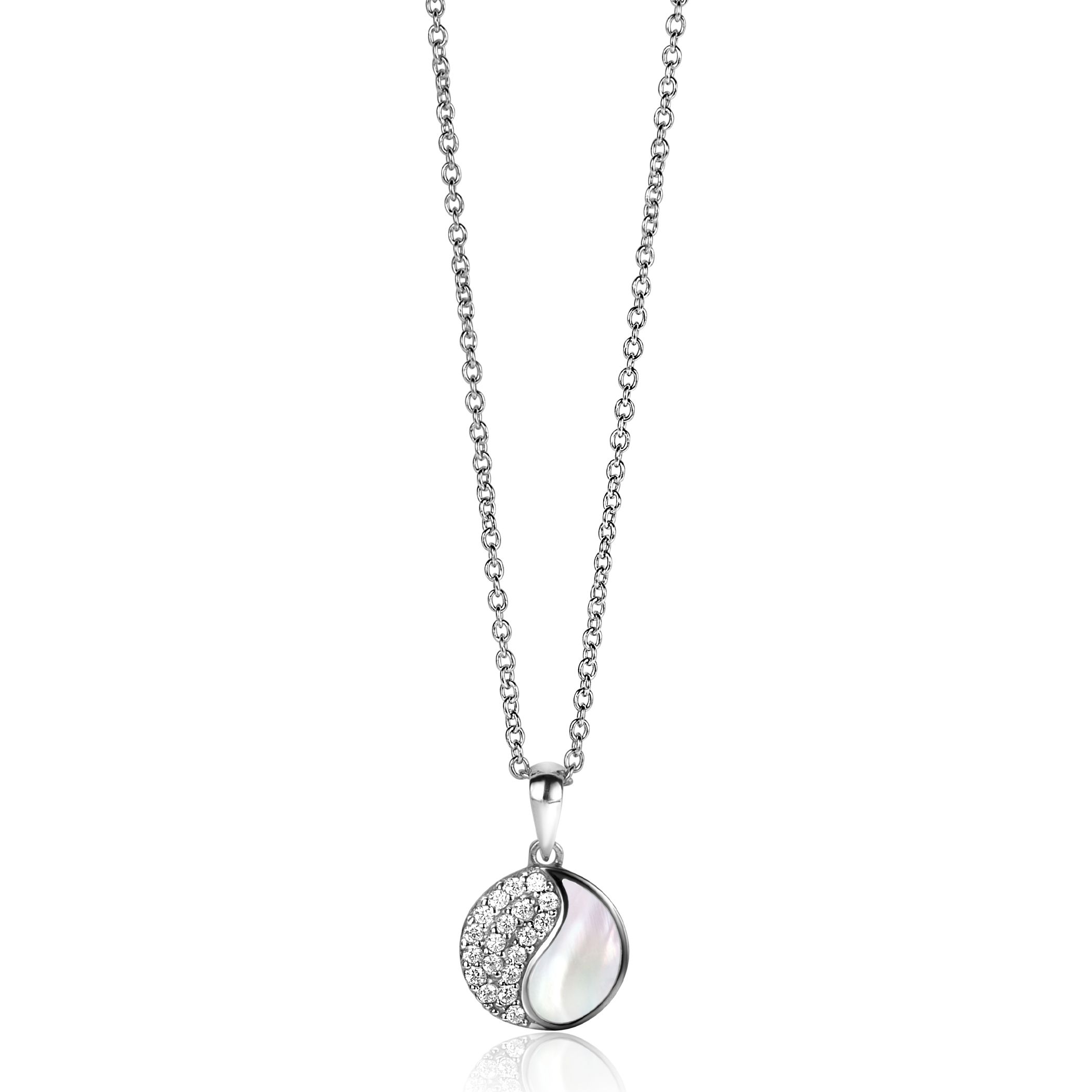 ZINZI zlv. hanger yin yang zirconia's parelmoer