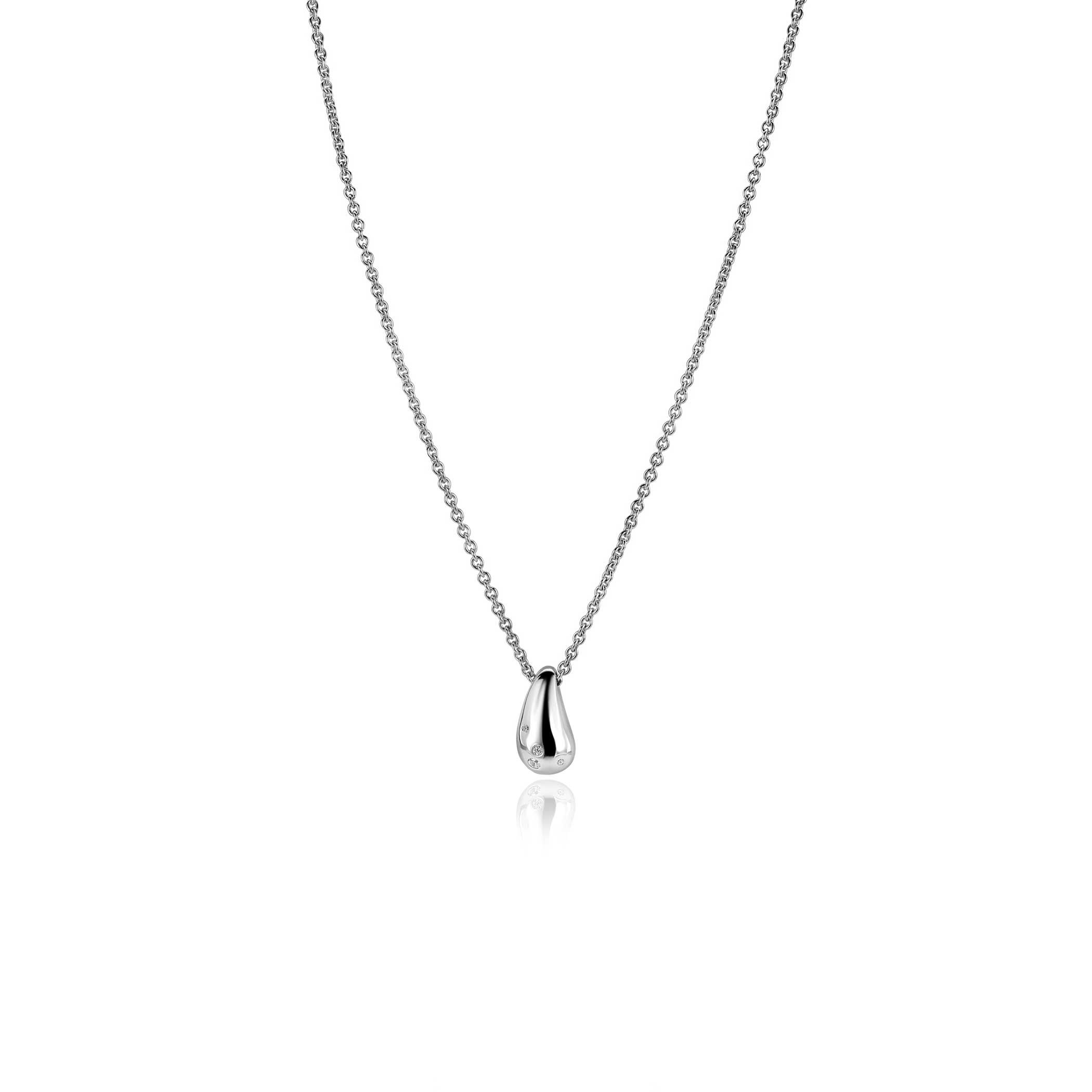 ZINZI Silber Gliederkette mit tropfenförmigem Anhänger (15 mm), besetzt mit vier weißen Zirkonias, 42-45 cm ZIC2655