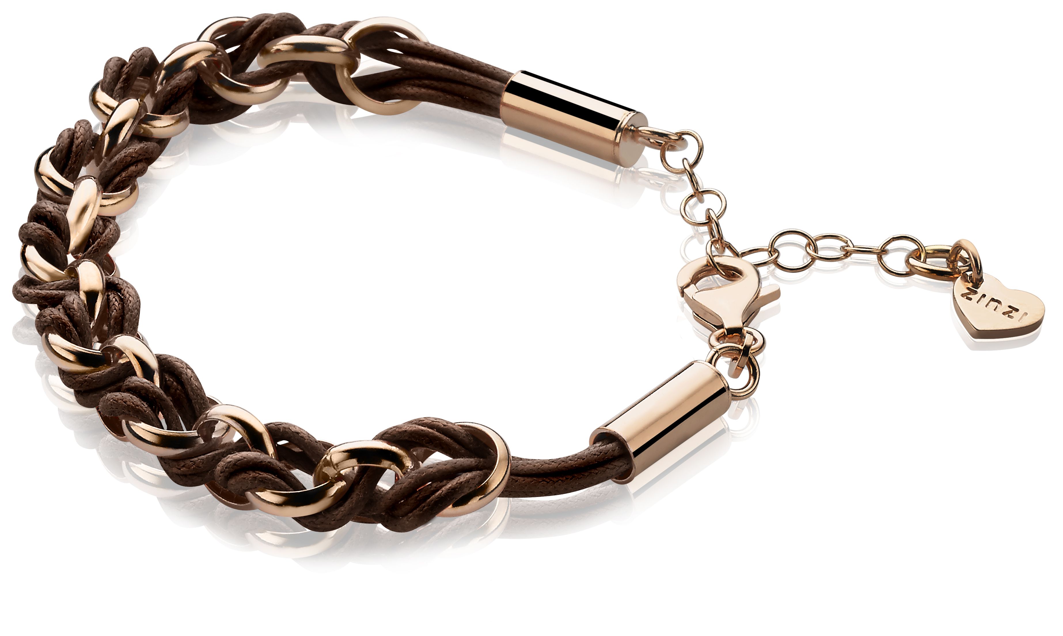 ZINZI silbernes Jasseron-Armband rosé vergoldet braun kurz 18,5-21cm ZIA1035RB