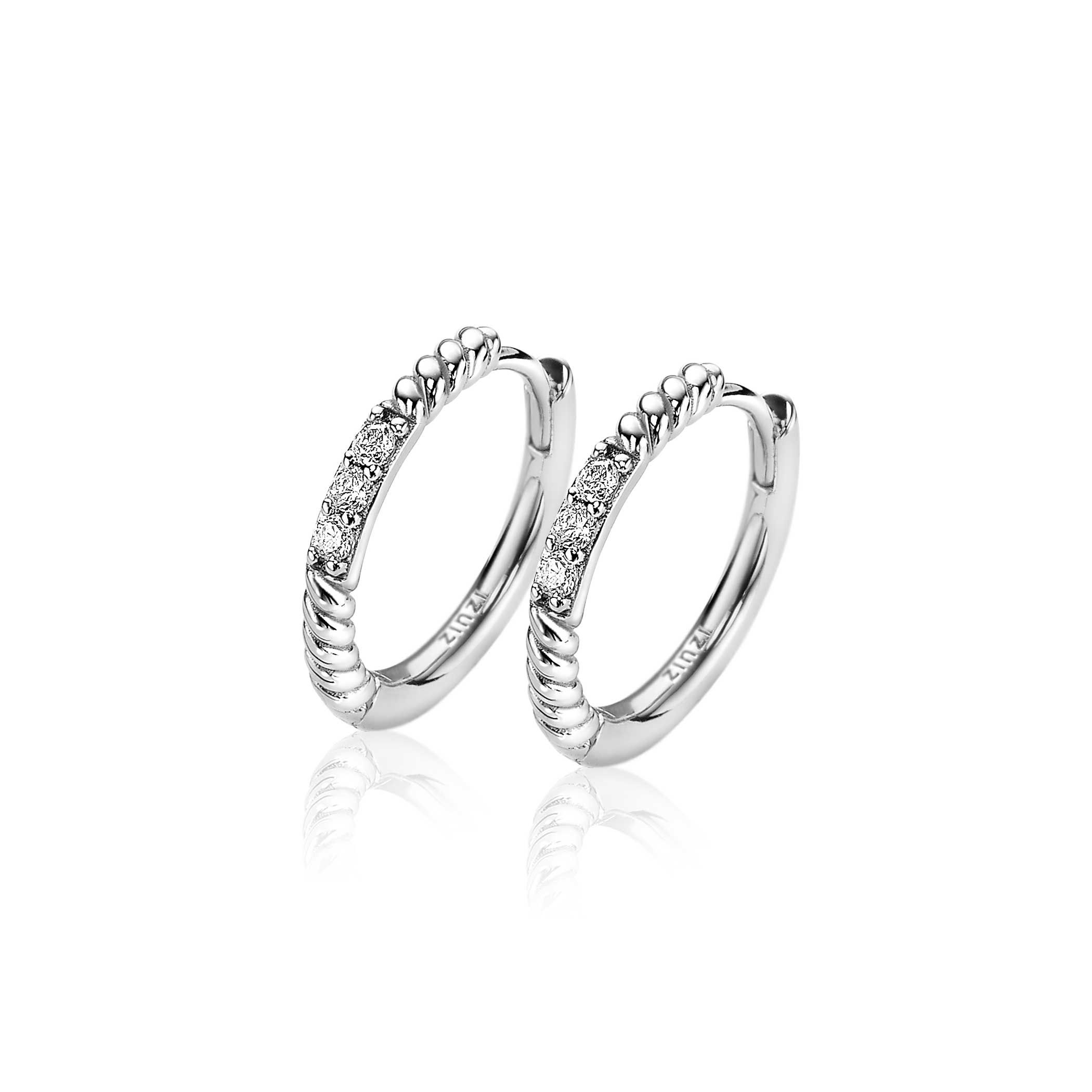 ZINZI silberne Ohrringe gedreht 16 x 2mm  weiße Zirkonias ZIO2128