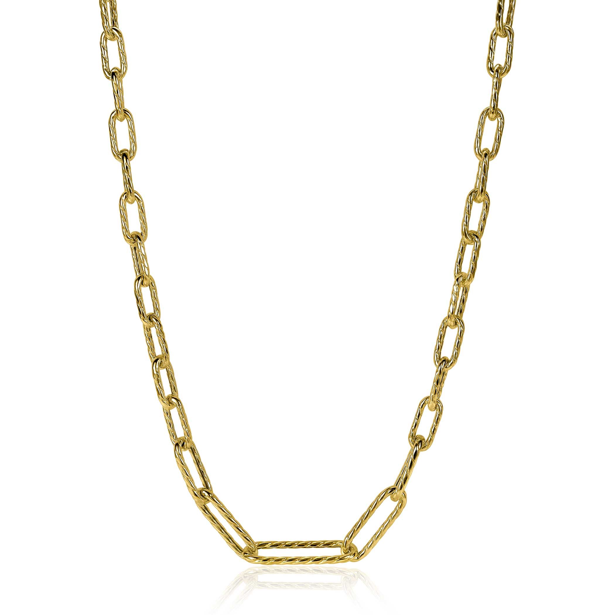 ZINZI silberne Halskette 14K gelb vergoldet ovale Glieder bearbeitet 50cm ZIC2097G