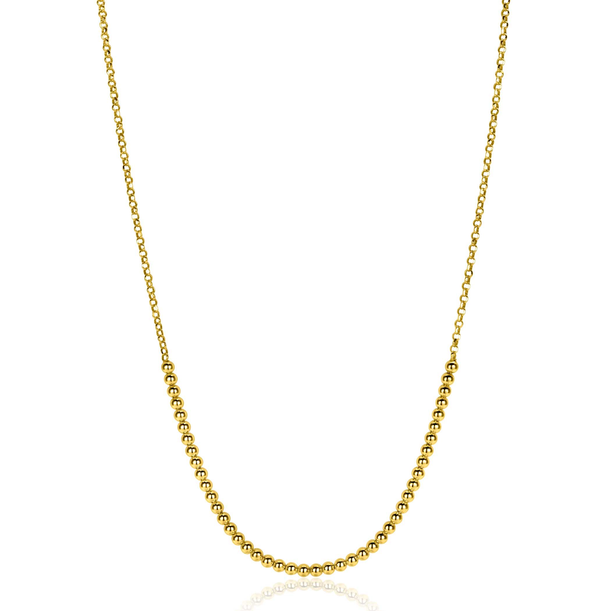 ZINZI vergoldete Silber Jasseron-Kette mit Kugeln (2,5 mm breit) in der Mitte, 40-45 cm ZIC2640G