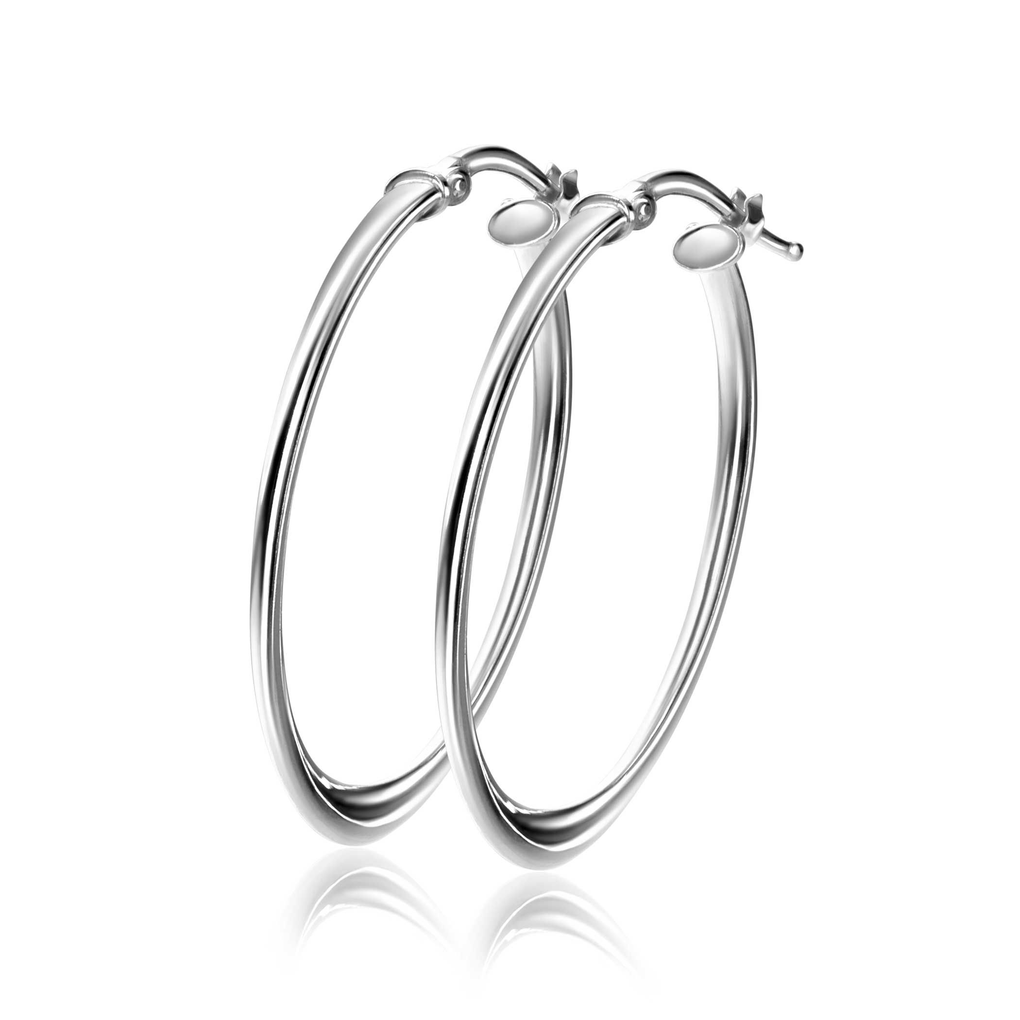 33mm ZINZI Silber-Creolen mit gedrehtem Rohr und praktischem Verschluss ZIO-BF96