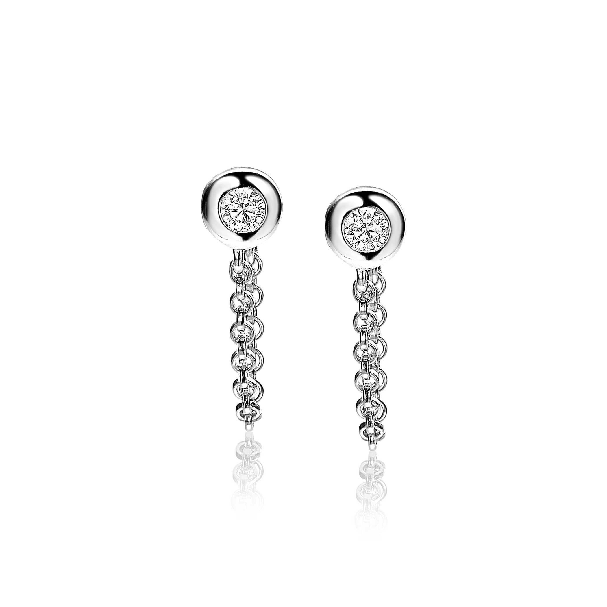 ZINZI silberne Ohrstecker mit Kette rund  weiß ZIO1773