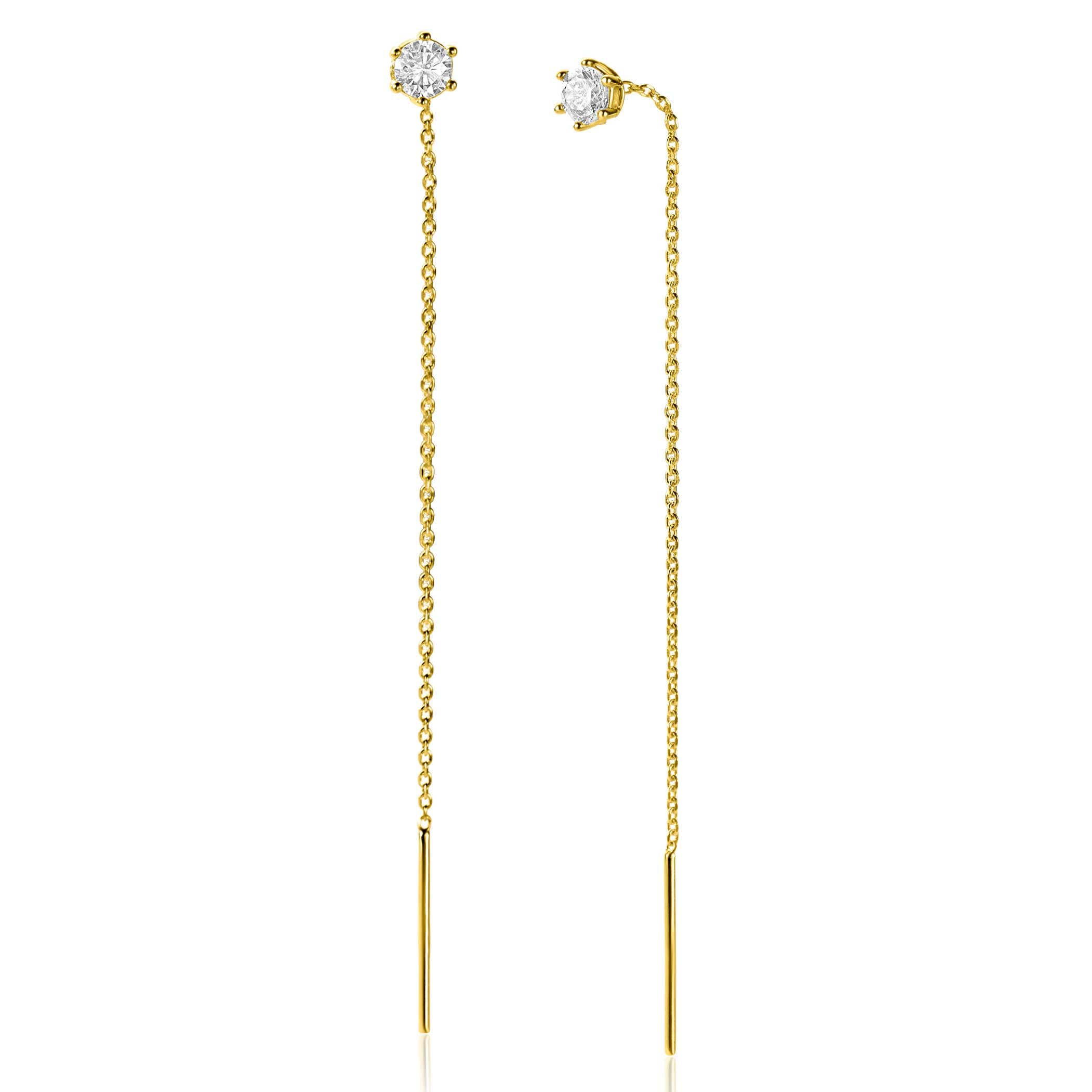 ZINZI zlv. doortrek oorsieraden gg.verg. met zirconia