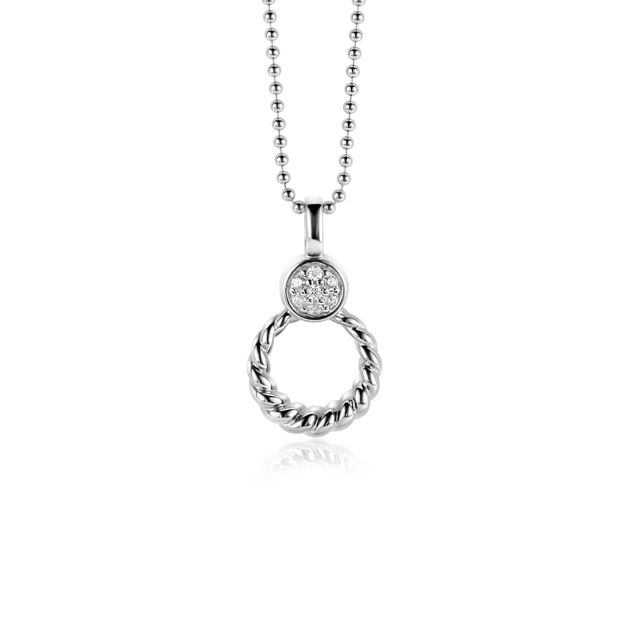 ZINZI zlv. hanger gedraaid open en rond zirconia's