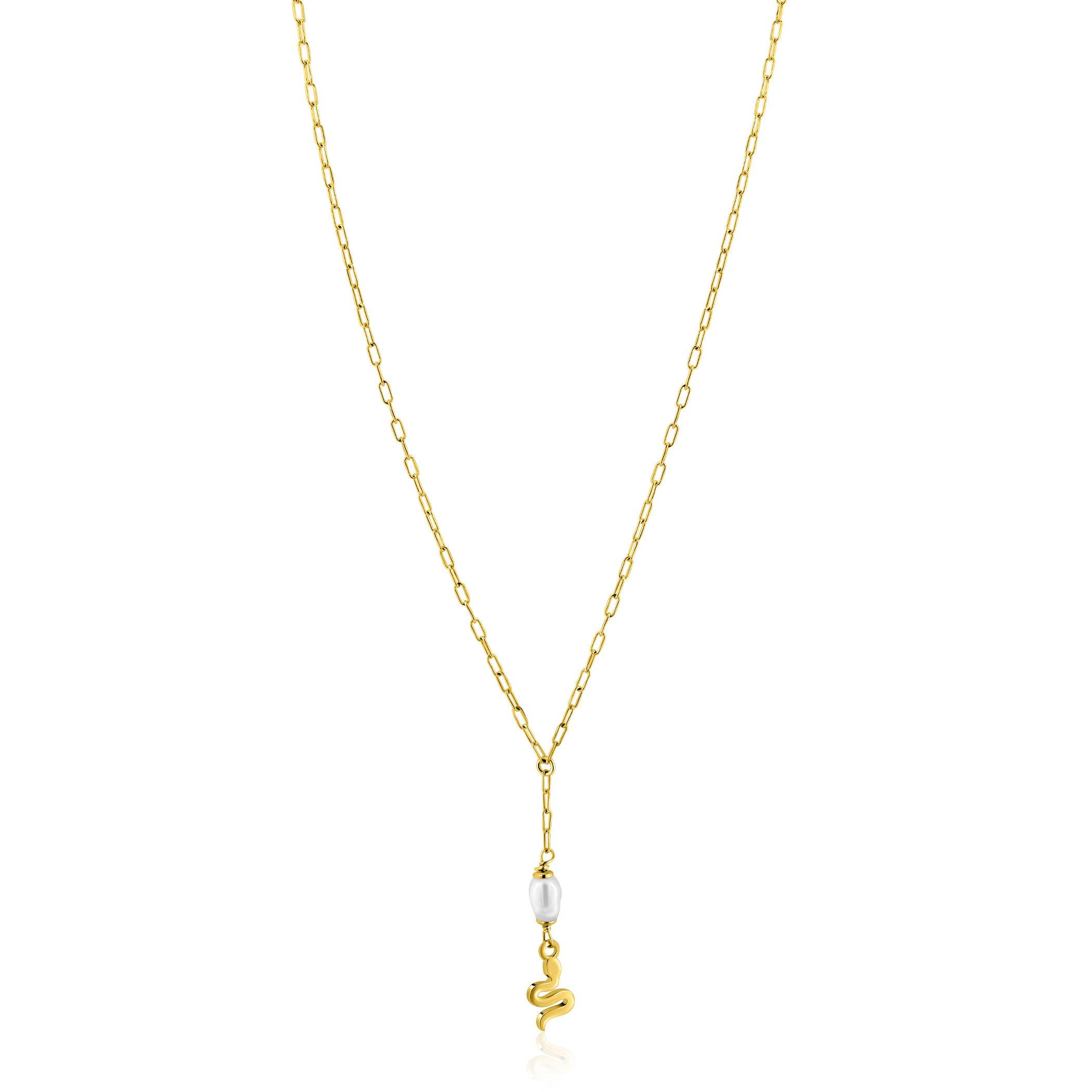 ZINZI zlv. Ycollier gg.verg.met slang/parel hanger