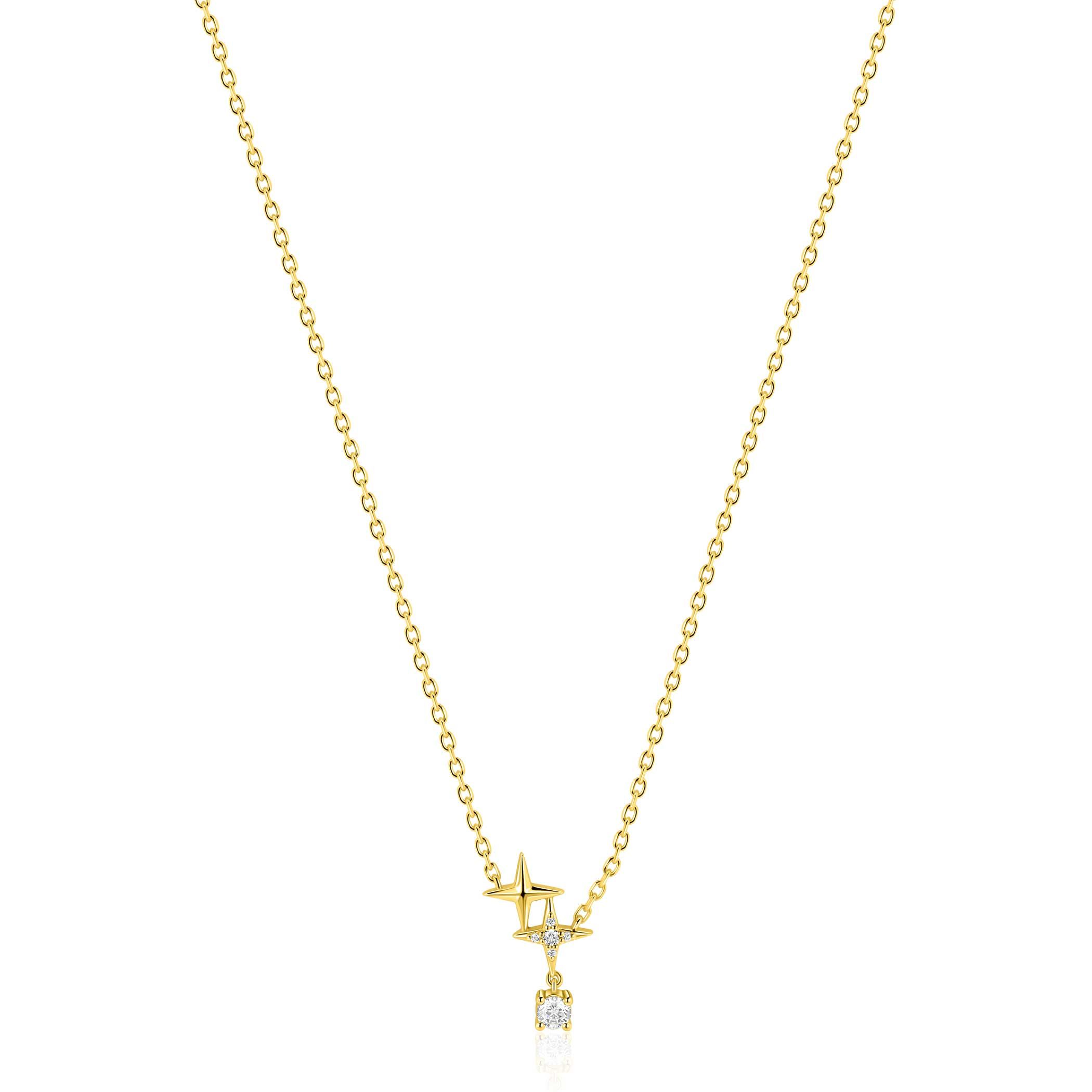 ZINZI zlv. gg.verg. collier 2 sterren en ziconia's