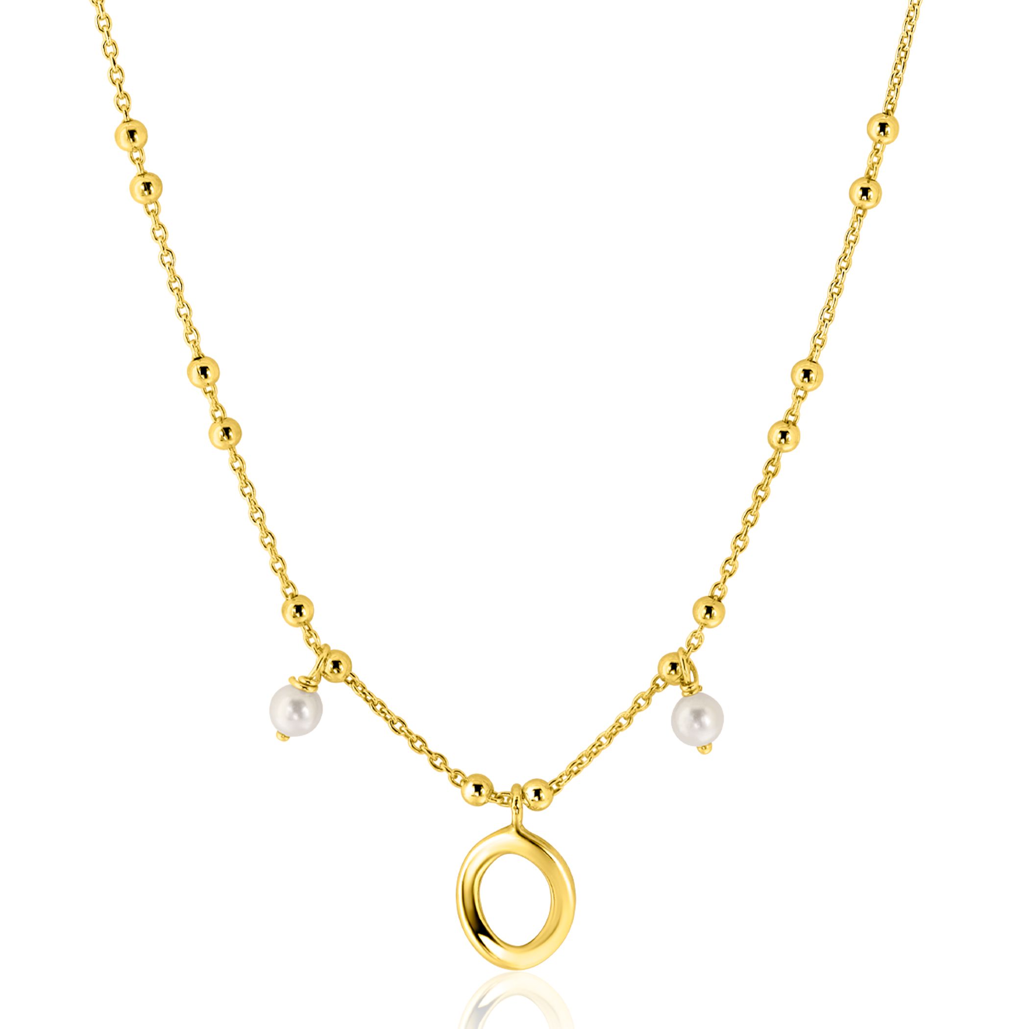 ZINZI zlv. collier gg.verg. met parel en ovale hangers