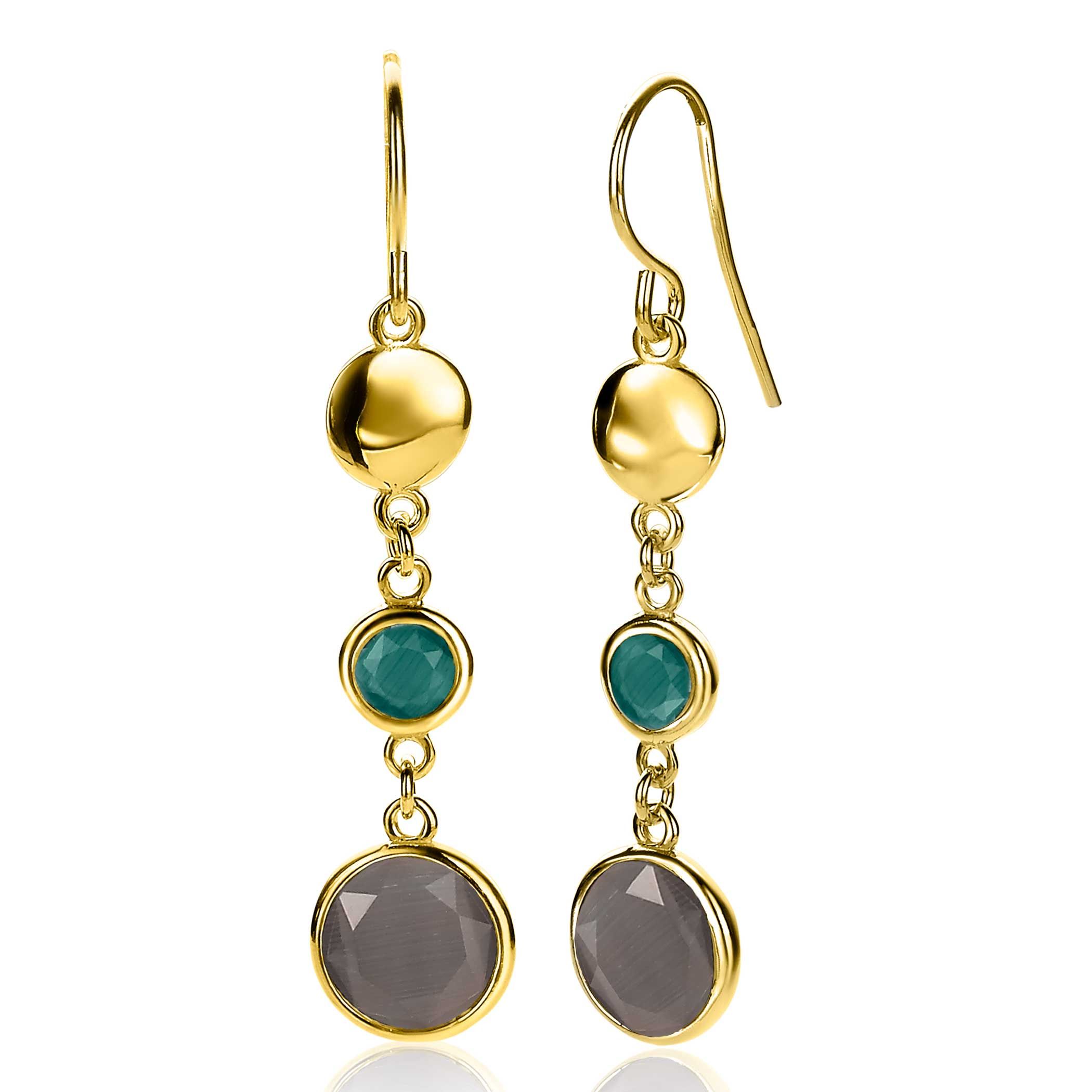 ZINZI silberne Ohrhänger 14K gelb vergoldet 50mm runde Formen grün grau ZIO2108