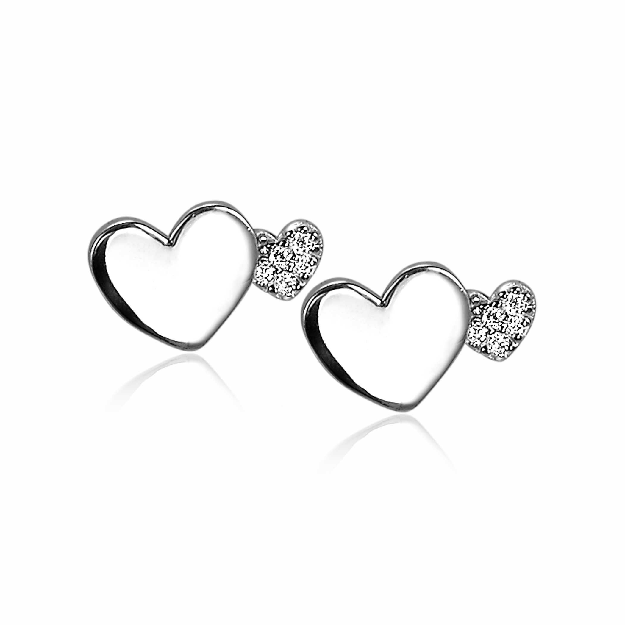 ZINZI silberne Ohrstecker 10mm Herzen glatt und  weiße Zirkonias ZIO2137