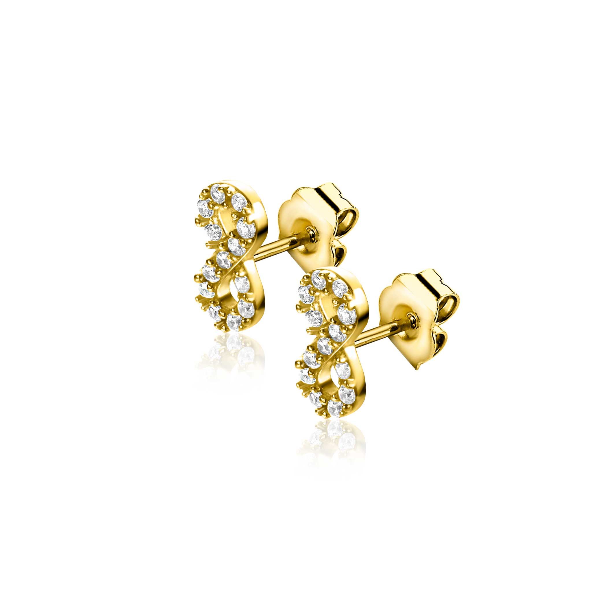 8mm ZINZI vergoldete Silber Ohrstecker Infinity mit weißen Zirkonia ZIO2597Y