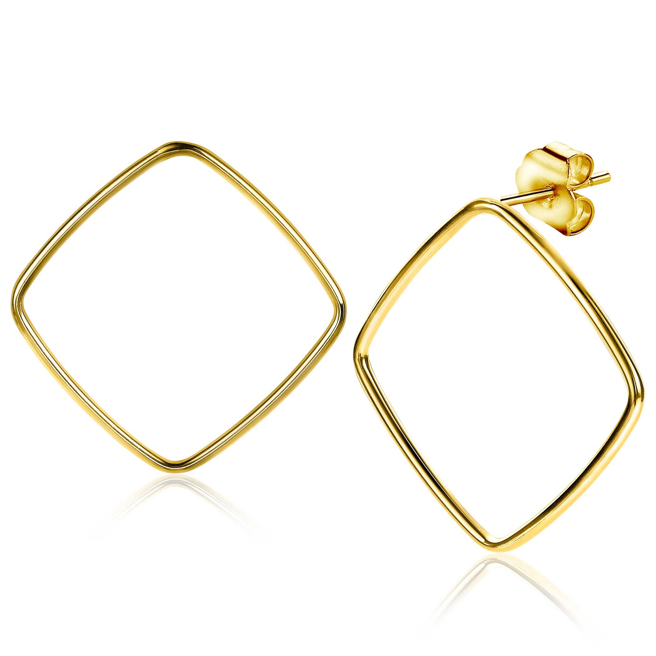 ZINZI silberne trendy Ohrstecker 14K gelb vergoldet 44mm quadratisch offen ZIO2095G