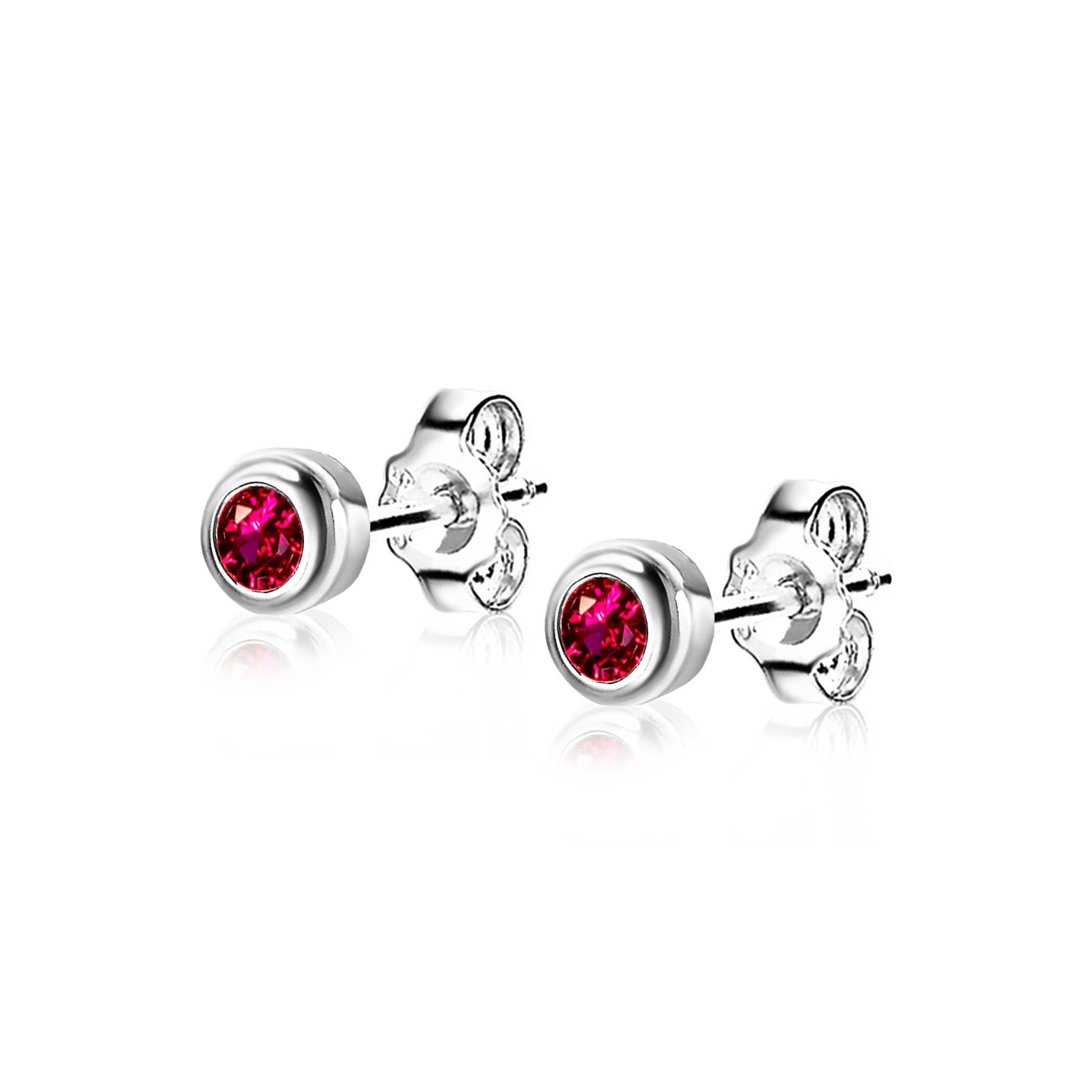 ZINZI zlv. oorknopjes birthstones robijn cz