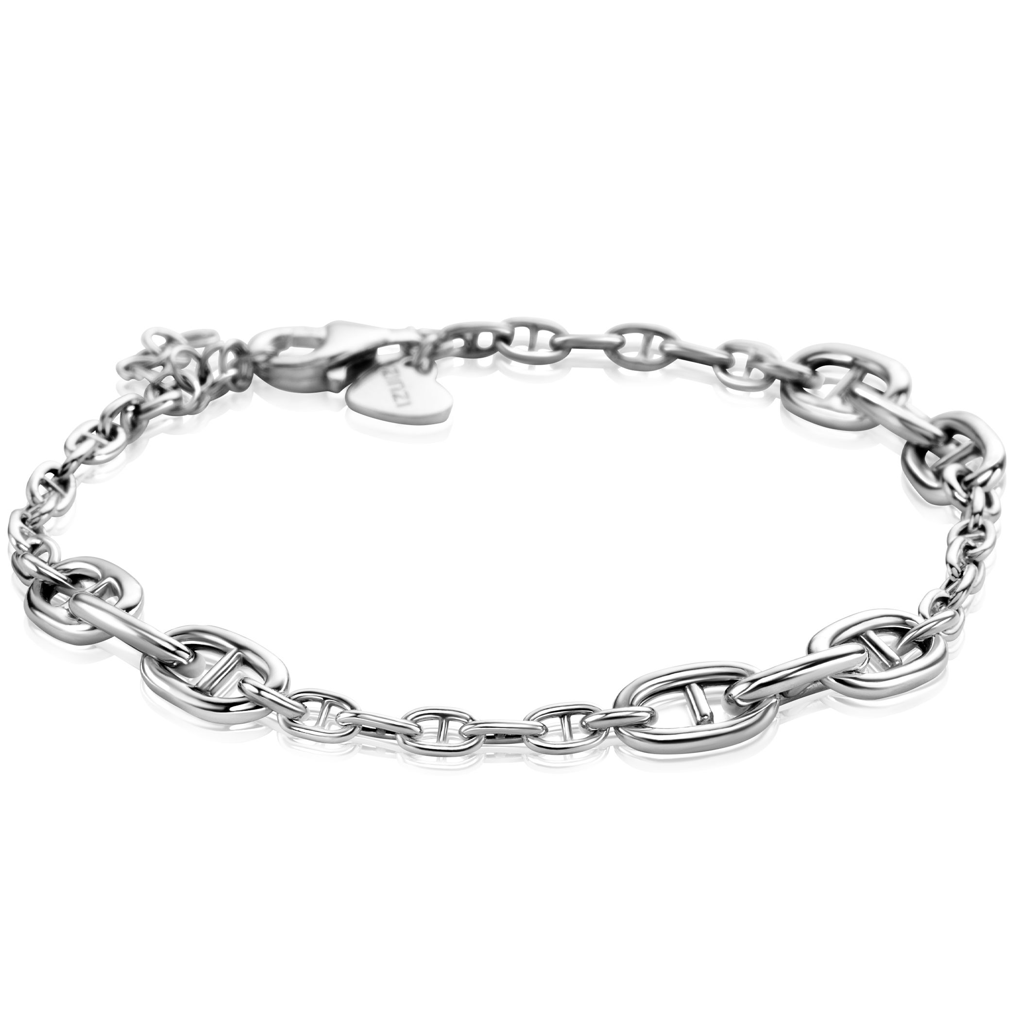 ZINZI zlv. armband fant.brede en smalle schakels