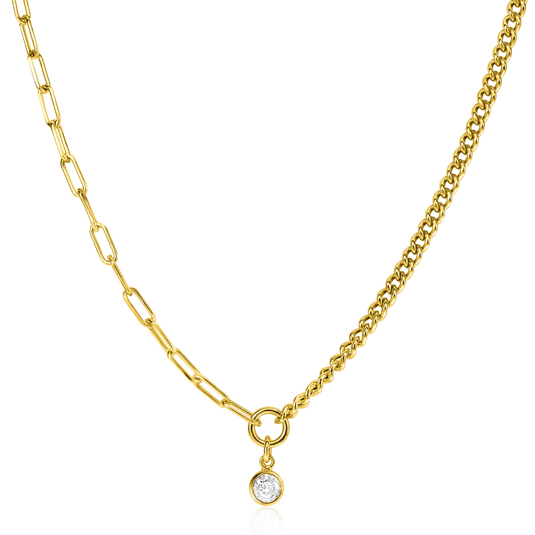 ZINZI zlv. collier gg.verg. papercl/grmt.schakel en zirc