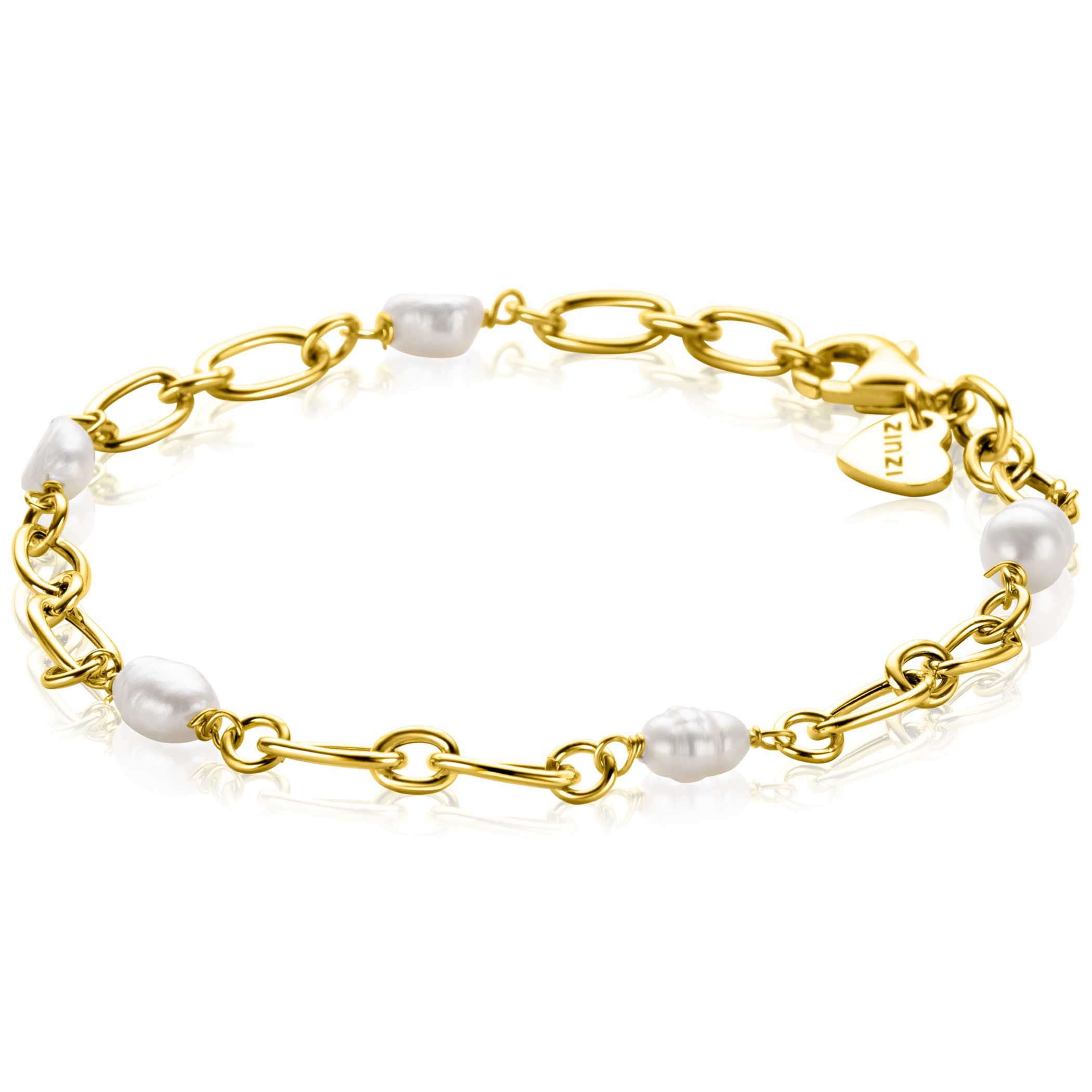 ZINZI vergoldetes Silberarmband mit natürlich geformten Süßwasserperlen 19cm ZIA-BF112G