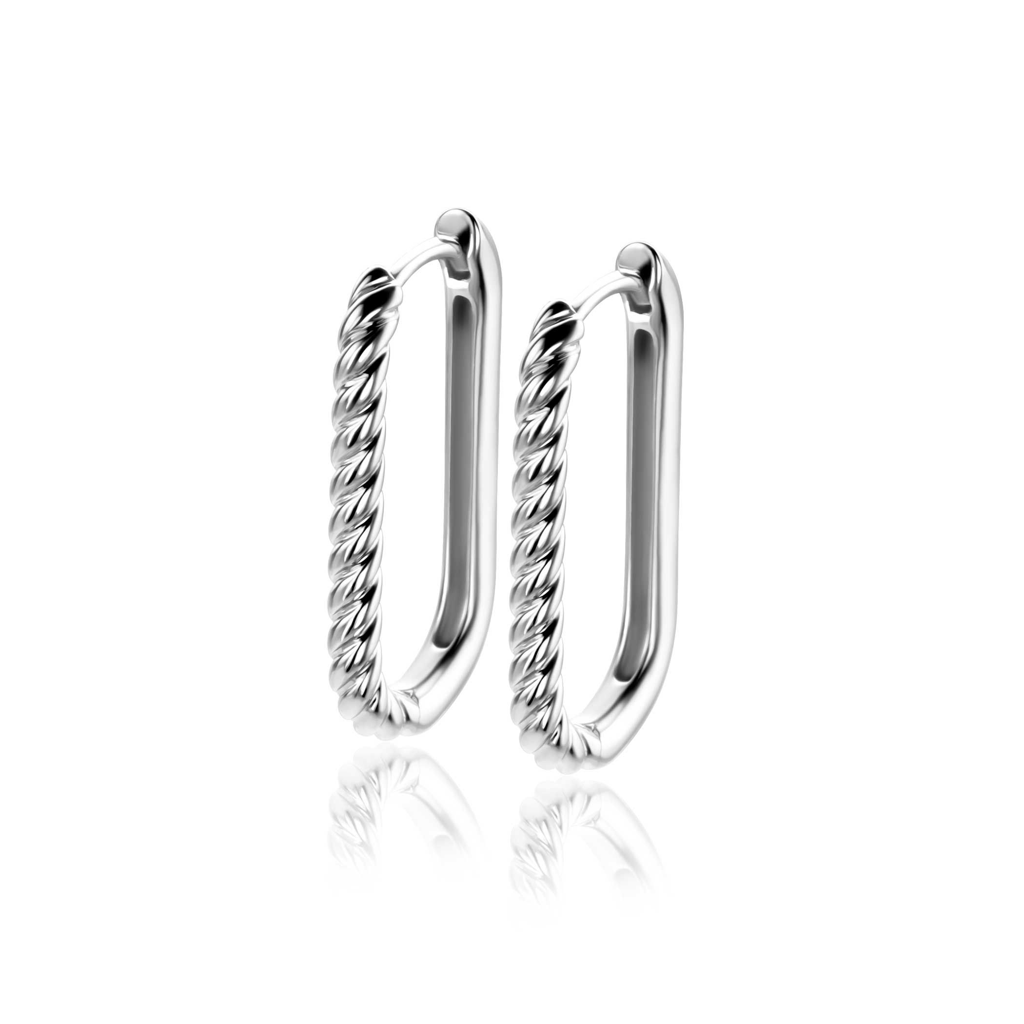 24mm ZINZI Silberne Ovale Creolen mit gedrehter Röhre und luxuriösem Klappverschluss ZIO2692