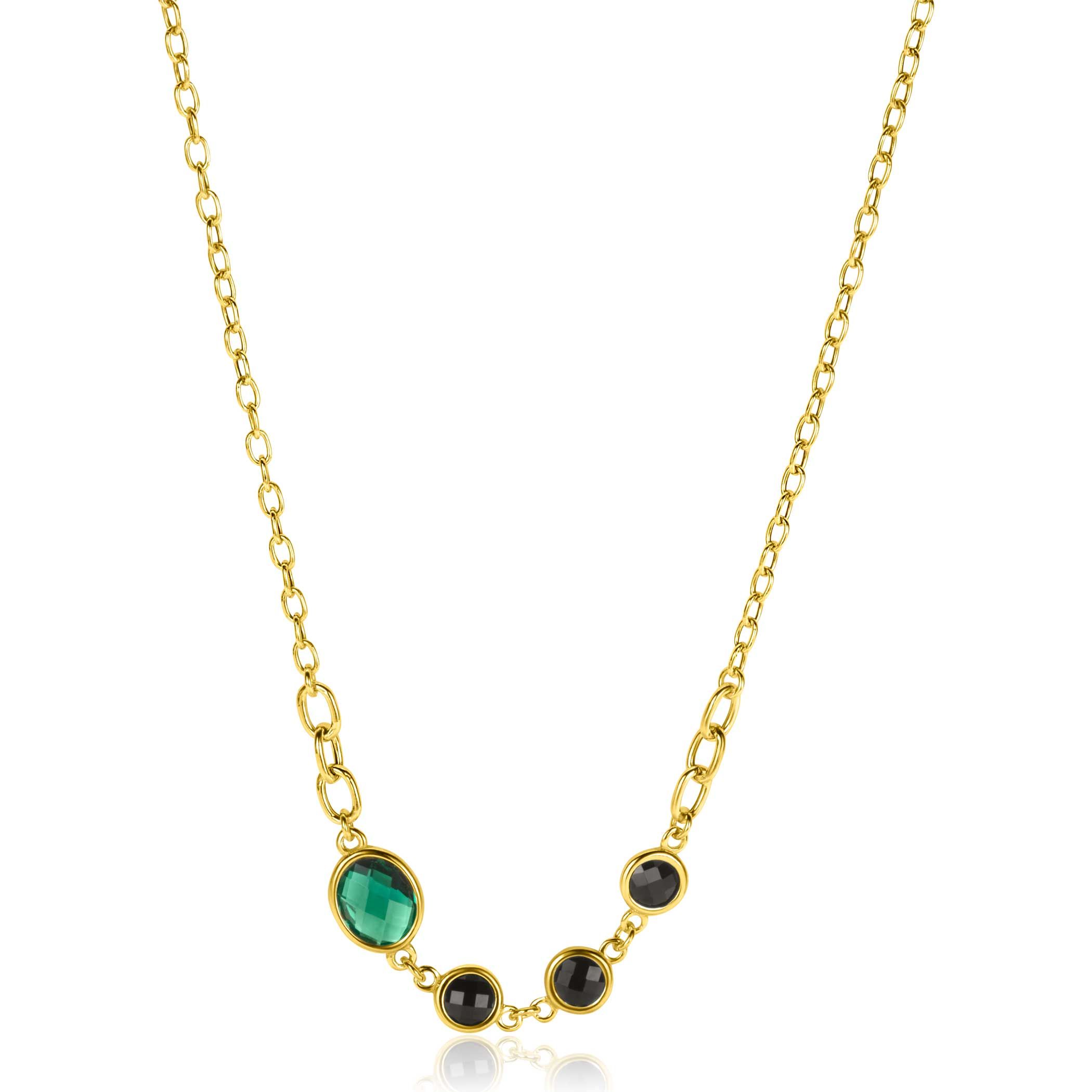 ZINZI zlv. collier gg.verg. met groen en zwart 45cm