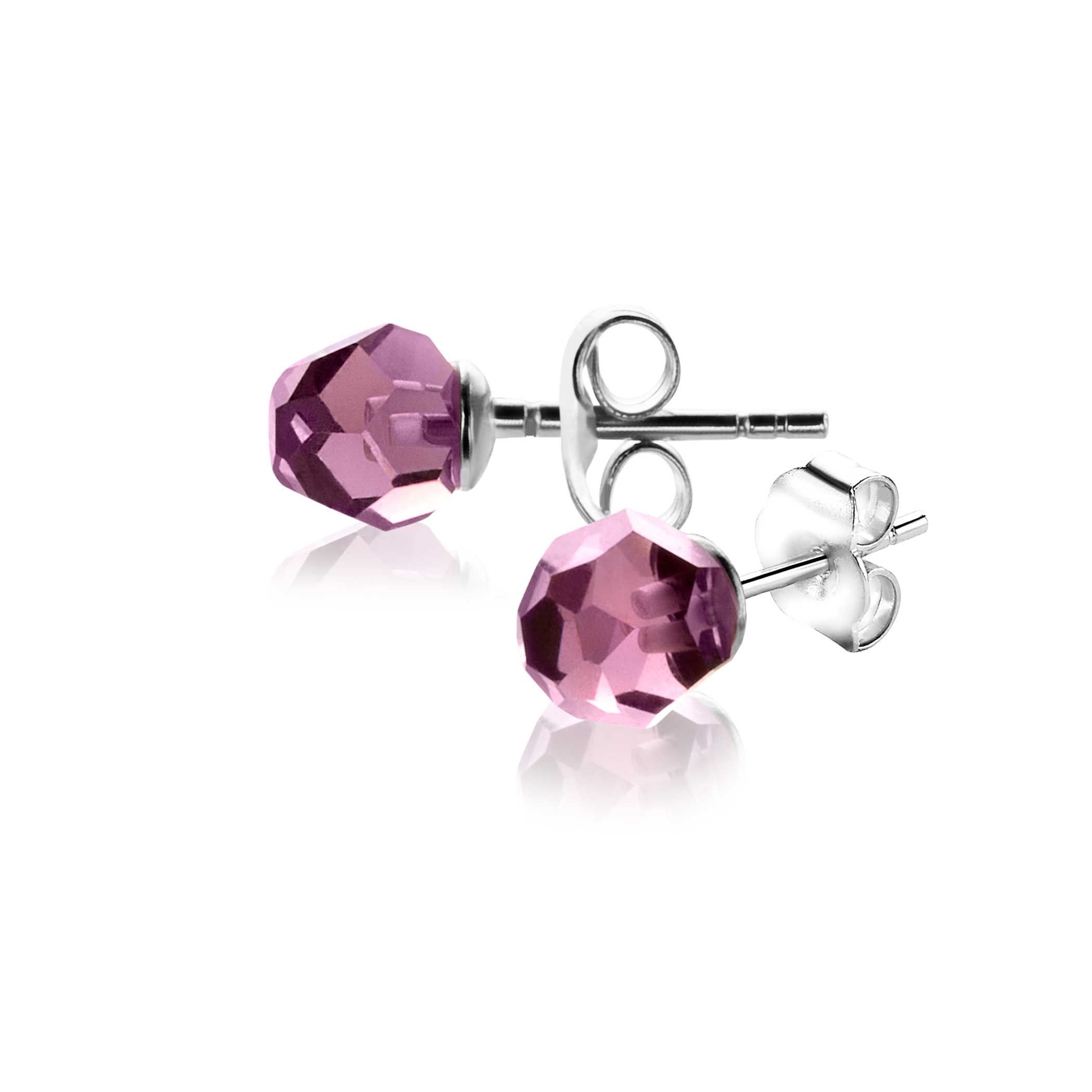 ZINZI zlv. oorknopjes paarse bead