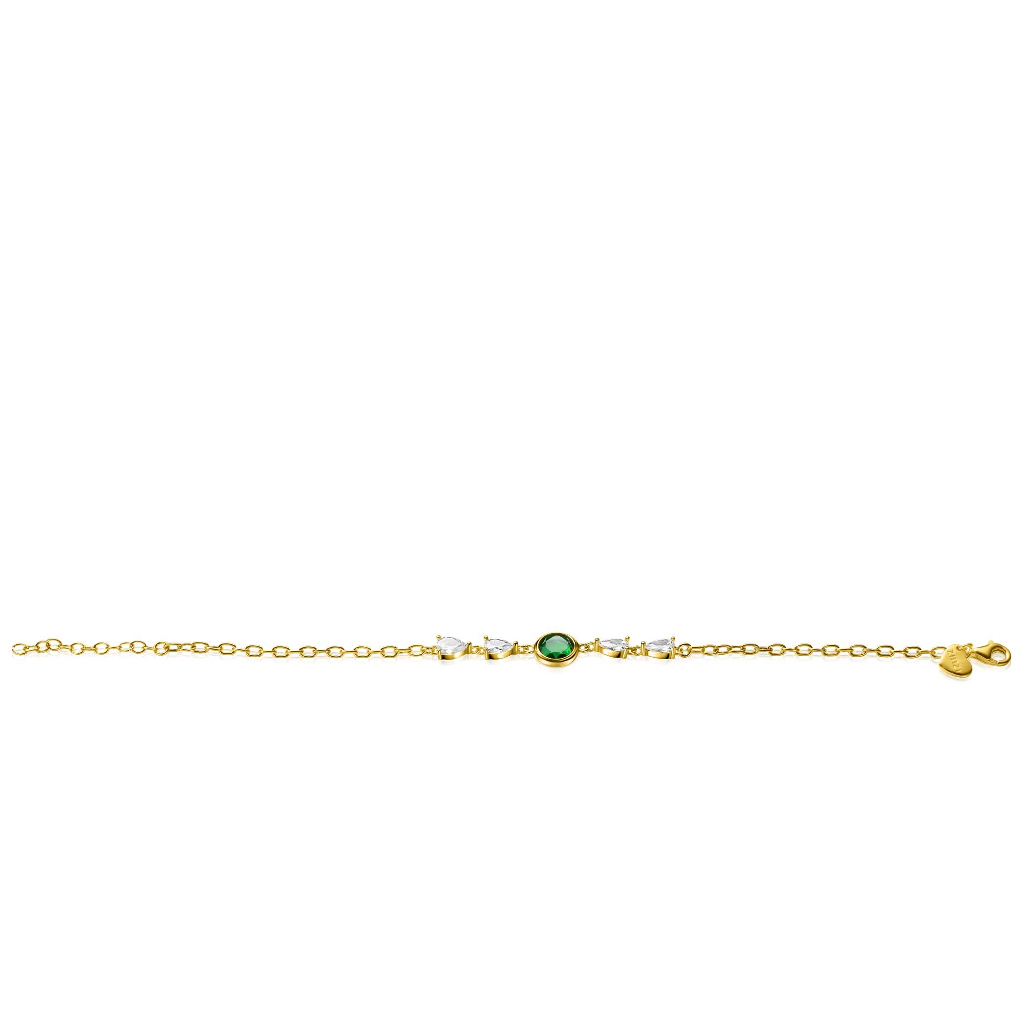 ZINZI zlv. armband gg.verg. met fant. groen/wit zirc