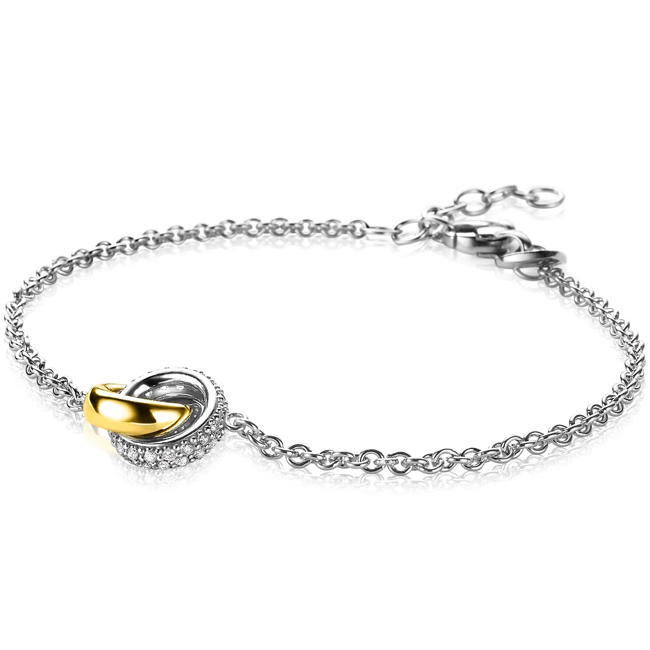 ZINZI silbernes Armband zweifarbig Glieder mit zwei Ringen verbunden 18-21cm ZIA2102