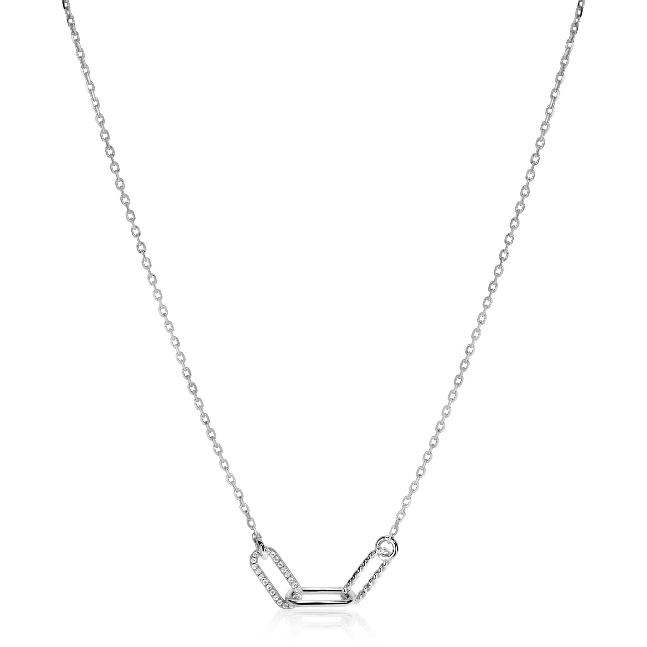 ZINZI zlv.collier met 3 paperclip schakels fant/zirc.