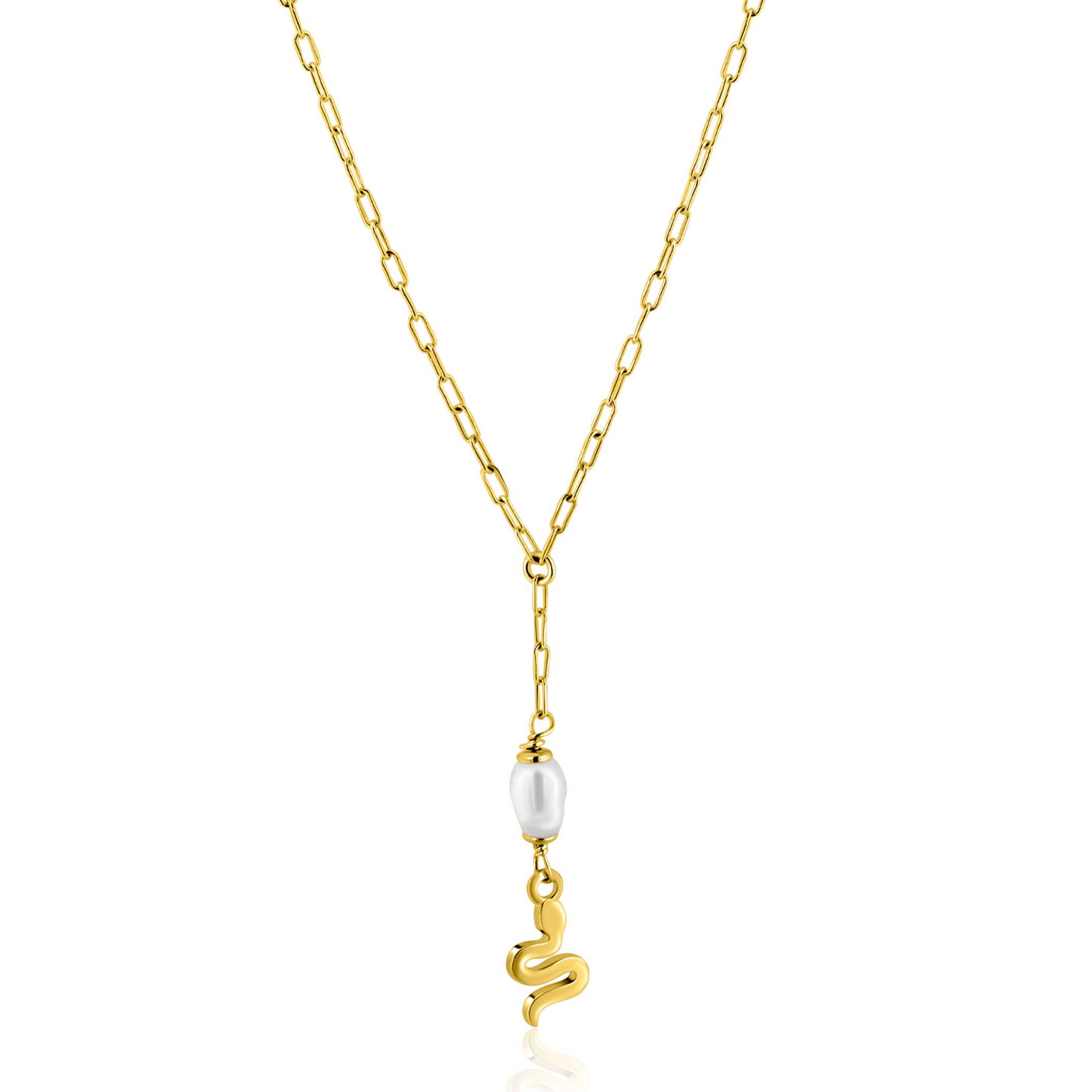 ZINZI zlv. Ycollier gg.verg.met slang/parel hanger