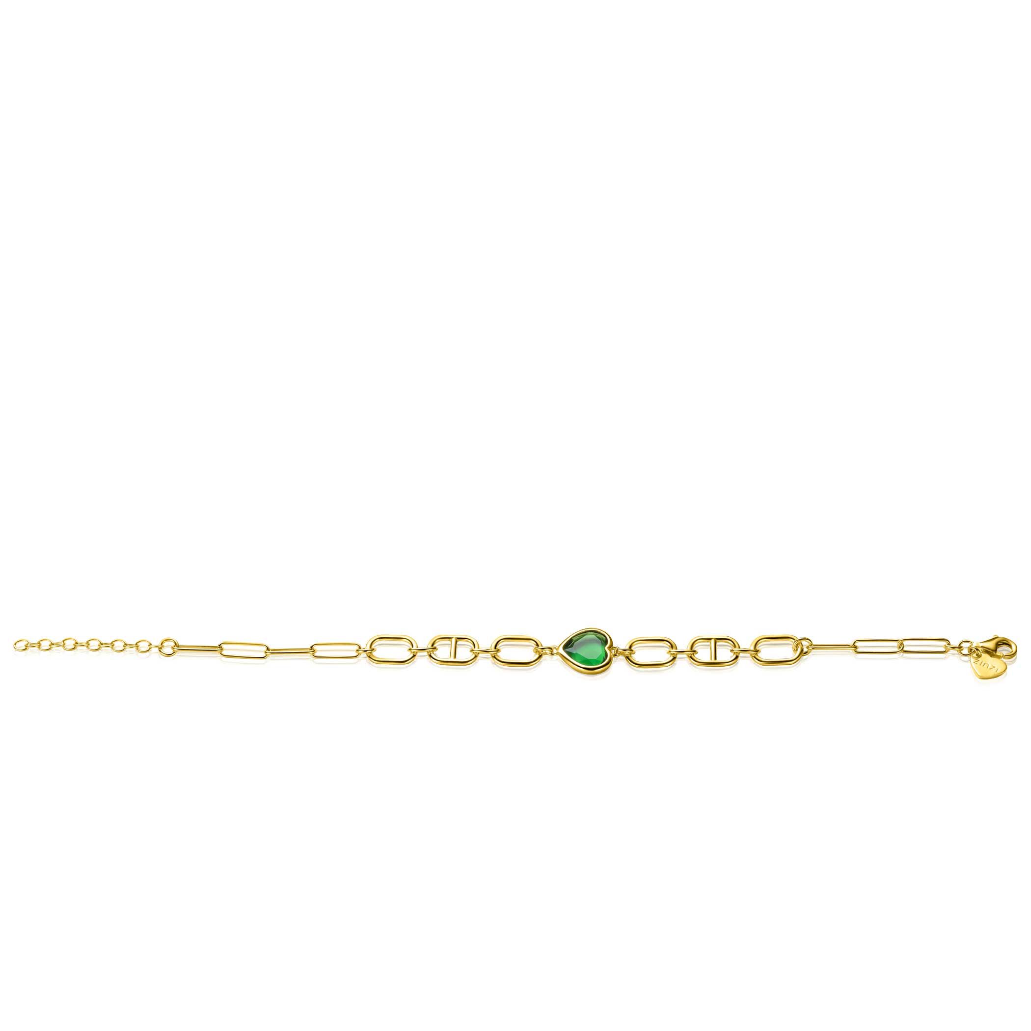 ZINZI zlv. armband gg.verg. met groen hart