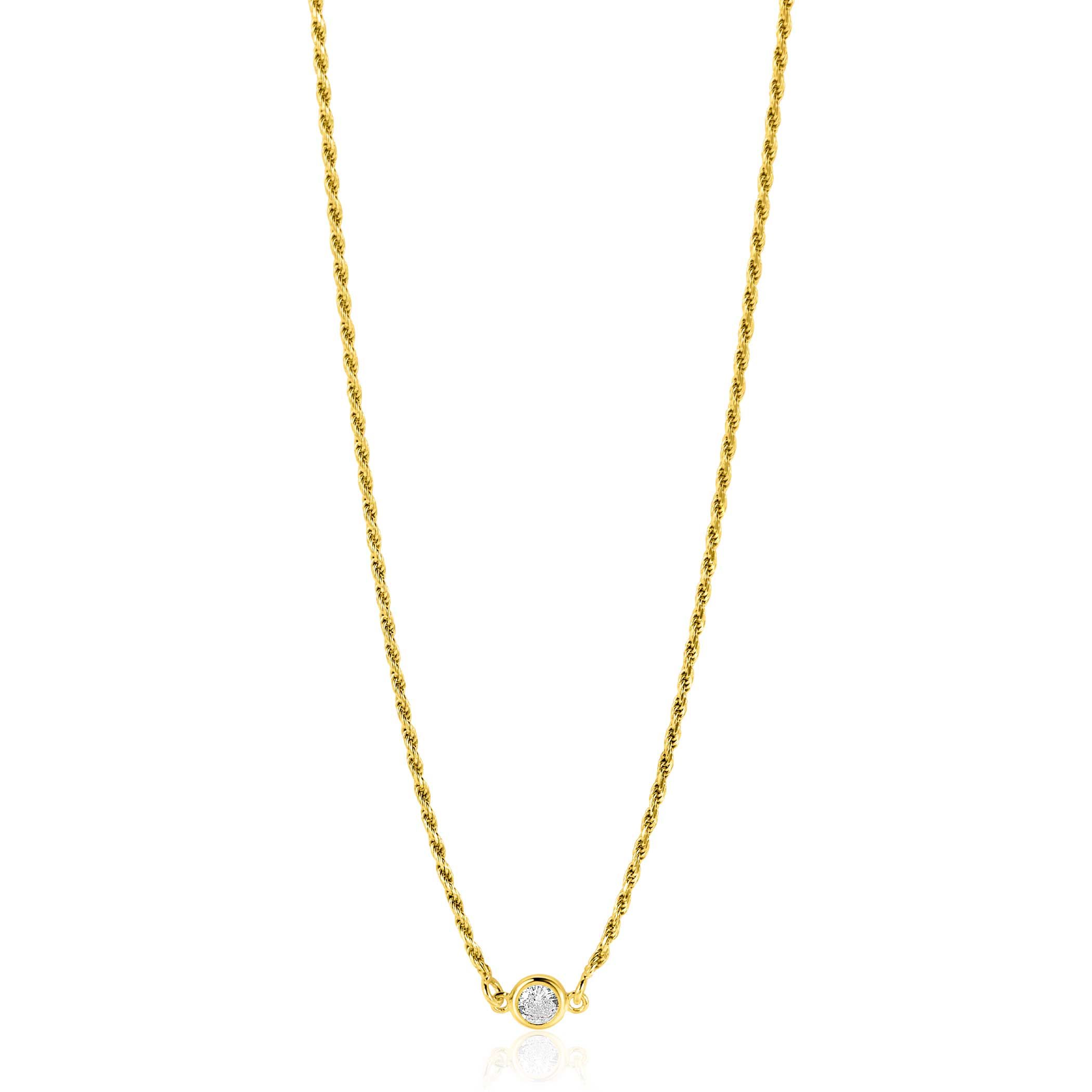 ZINZI zlv. collier gg.verg. koord met ronde zirconia