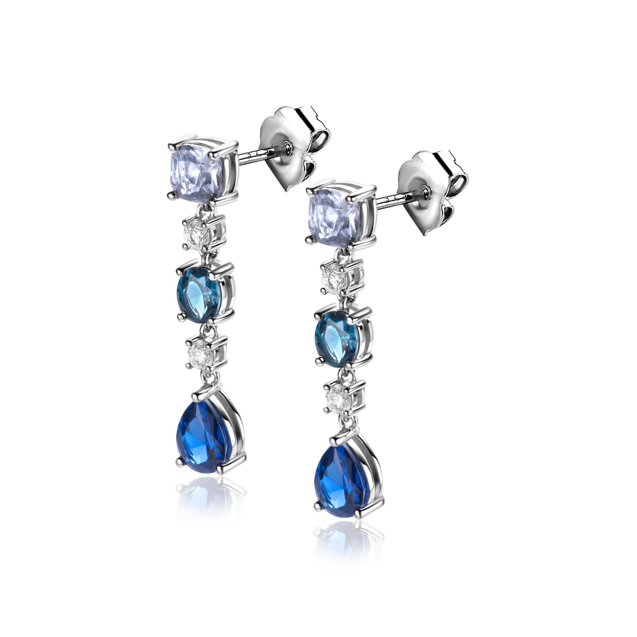 ZINZI zlv. oorstekers lang blauw tinten en zirc.28mm