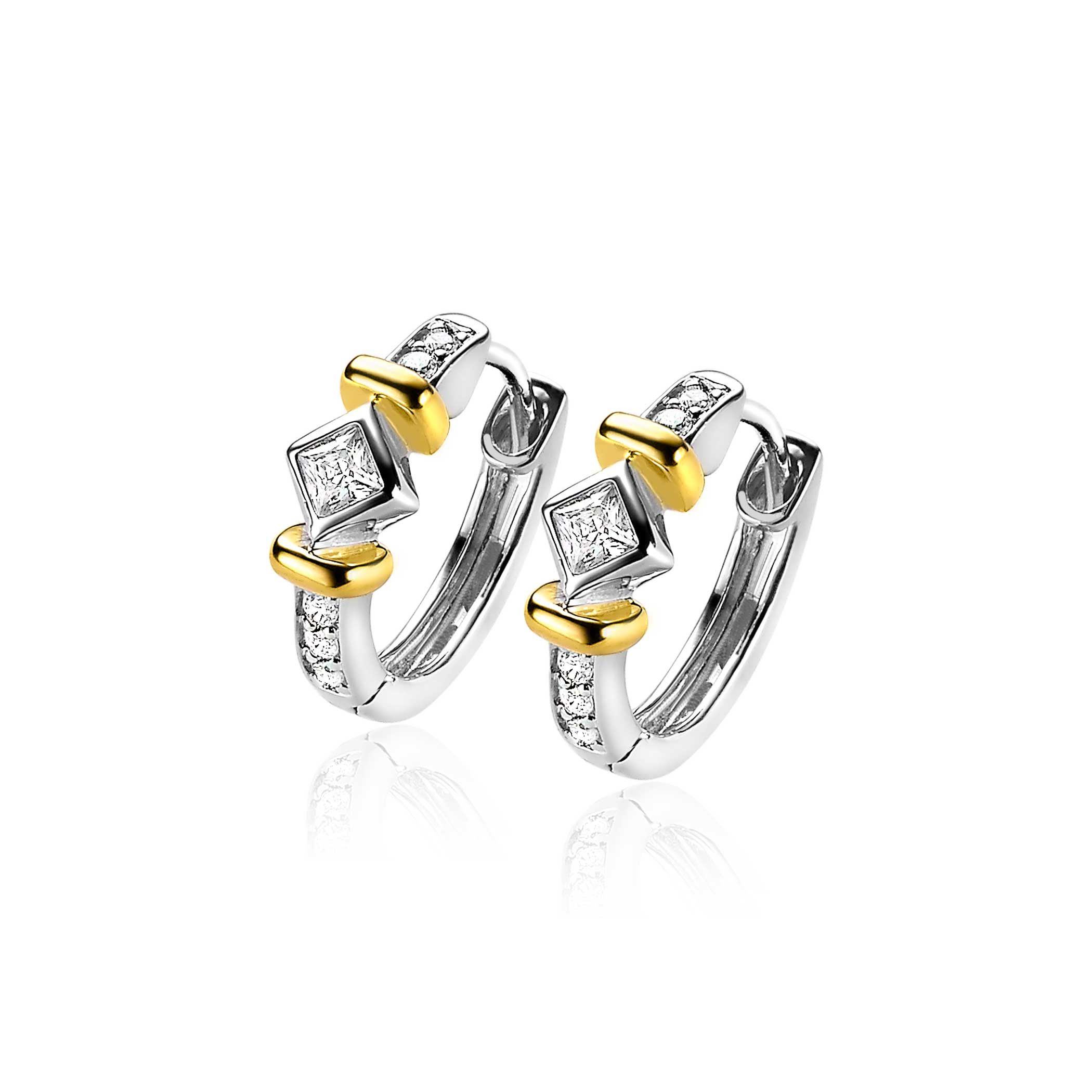 ZINZI silberne Luxus zweifarbige Ohrringe 16mm mit Raute  weiße Zirkonias ZIO2121CR