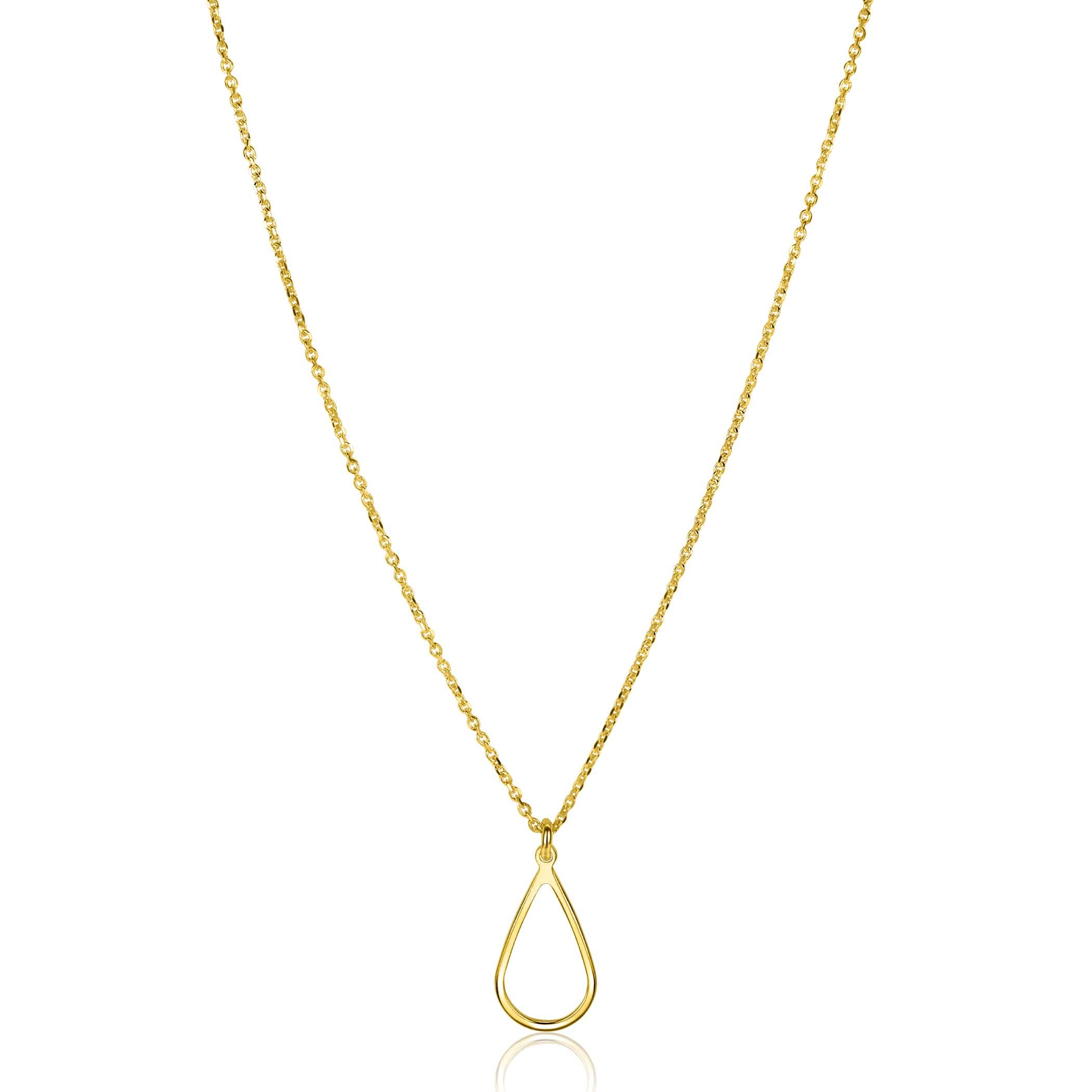ZINZI vergoldete Silber Jasseron-Kette mit tropfenförmigem Anhänger (10 mm), 42-45 cm ZIC2635