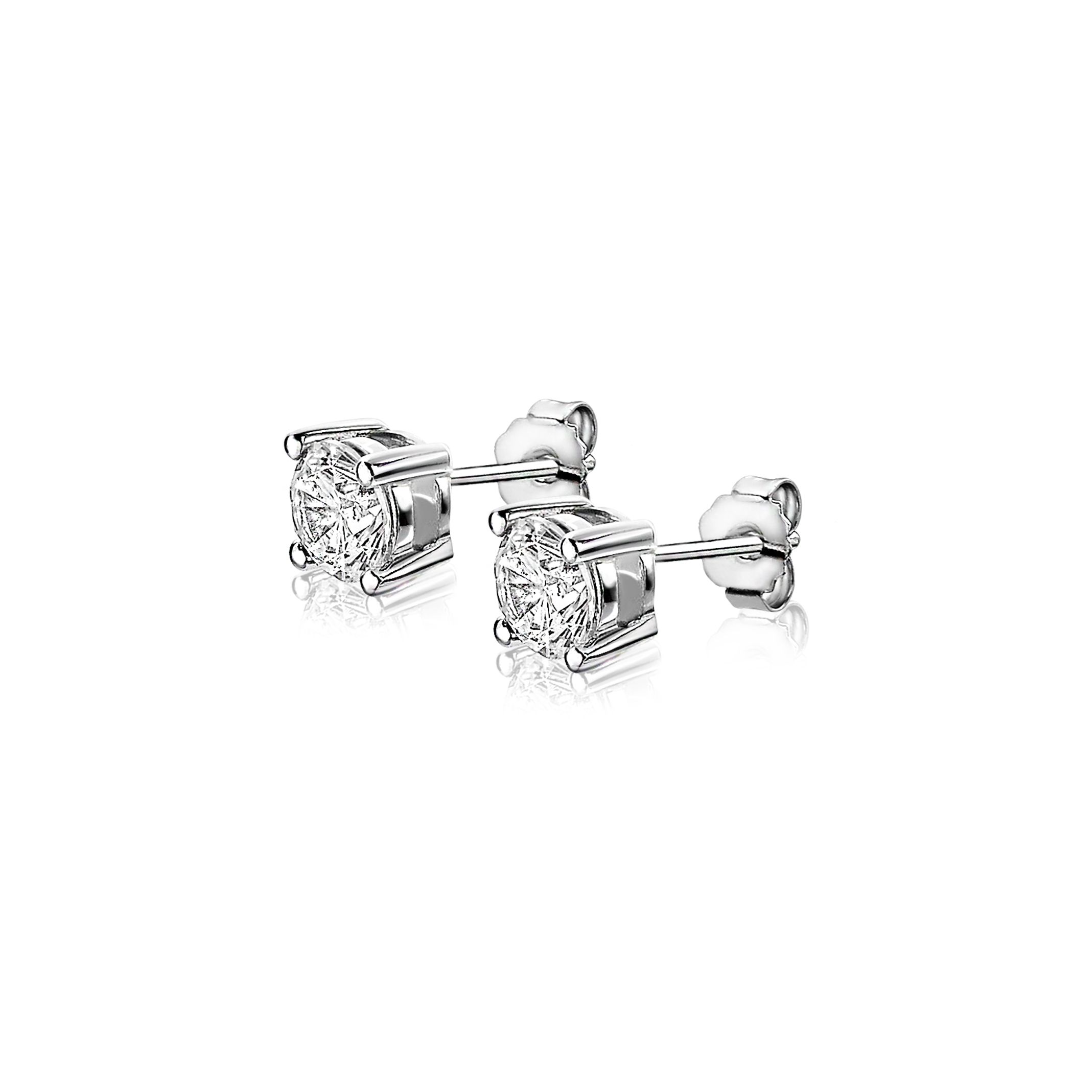 ZINZI silberne Ohrstecker runde Zirkonia 6mm Chaton Fassung ZIO1383