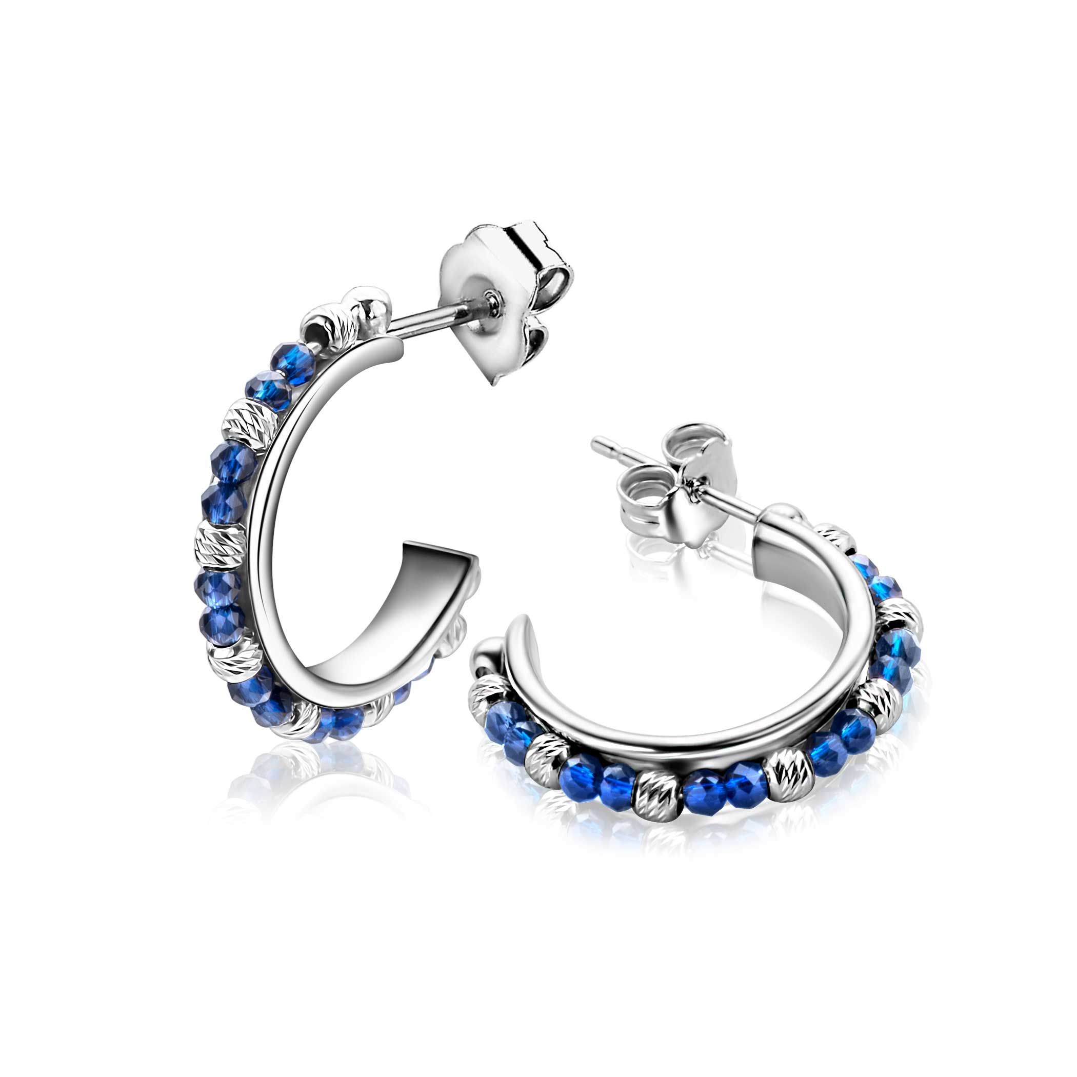 20mm ZINZI Silber-Ohrstecker mit runden blauen Perlen und verzierten Kugeln ZIO-BF130