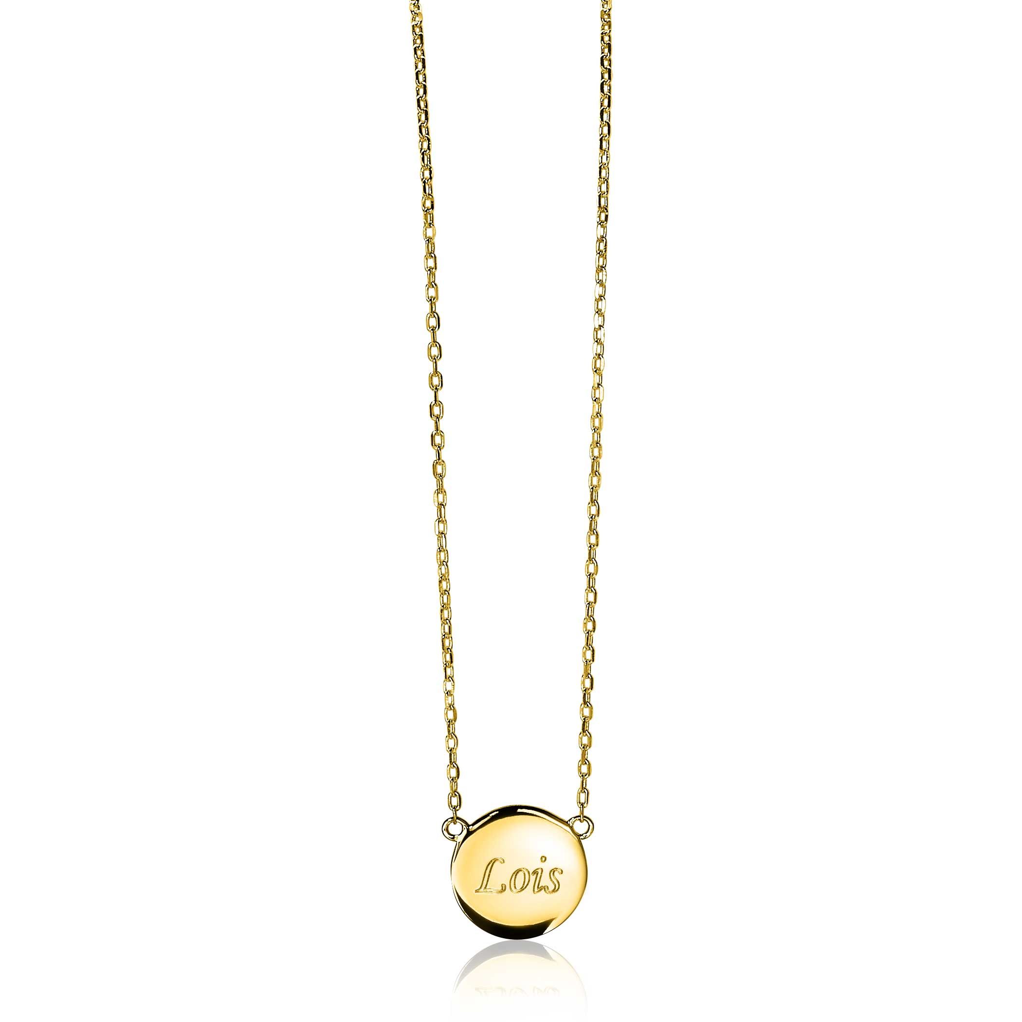 ZINZI zlv. collier gg.verg. rond plaatje 11mm 42/45cm