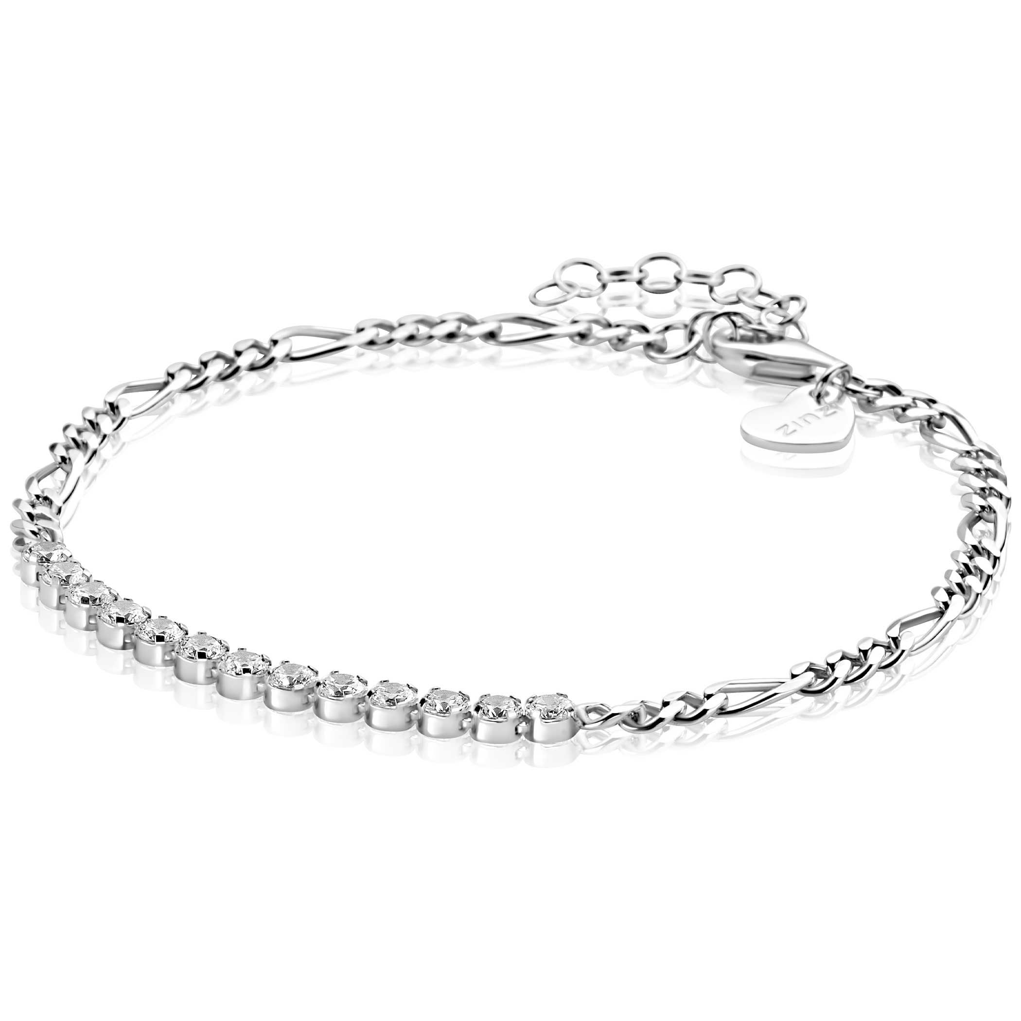 ZINZI zlv. armband fig.met tussenstuk zirconia's