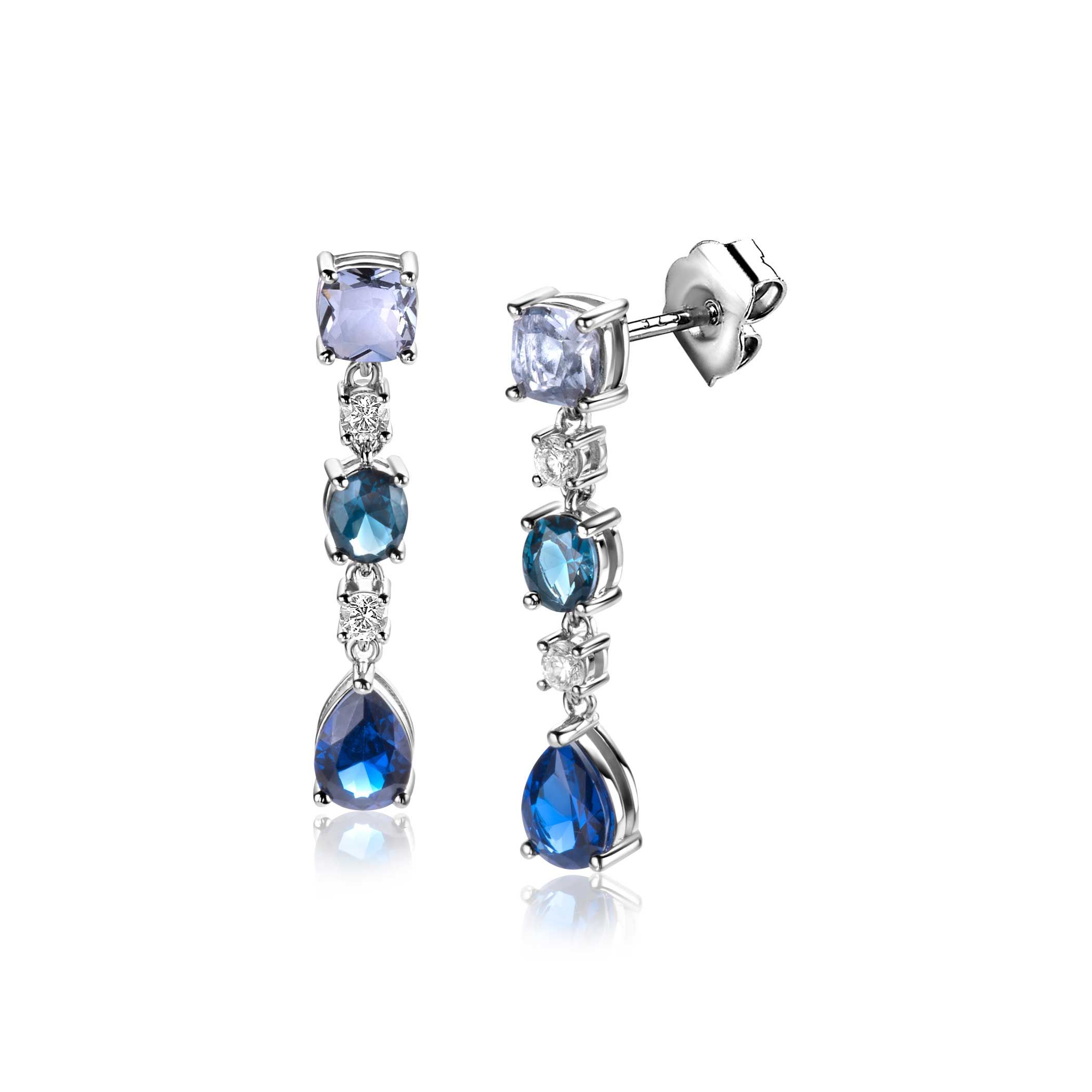 ZINZI zlv. oorstekers lang blauw tinten en zirc.28mm